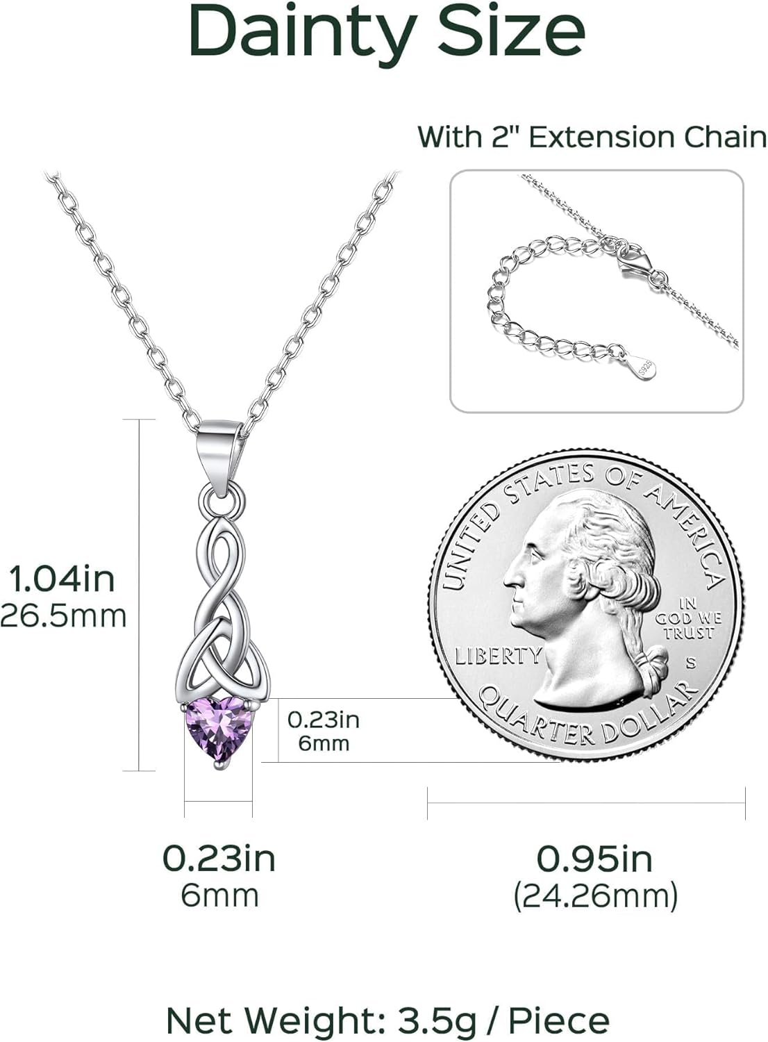 Sparkling Heart Birthstone Celtic Knot Pendant Necklace for Women, February birthstone, Amethyst Jewelry, Pisces Birthstone, Aquarius Birthstone, sterling silver necklace, gift idea