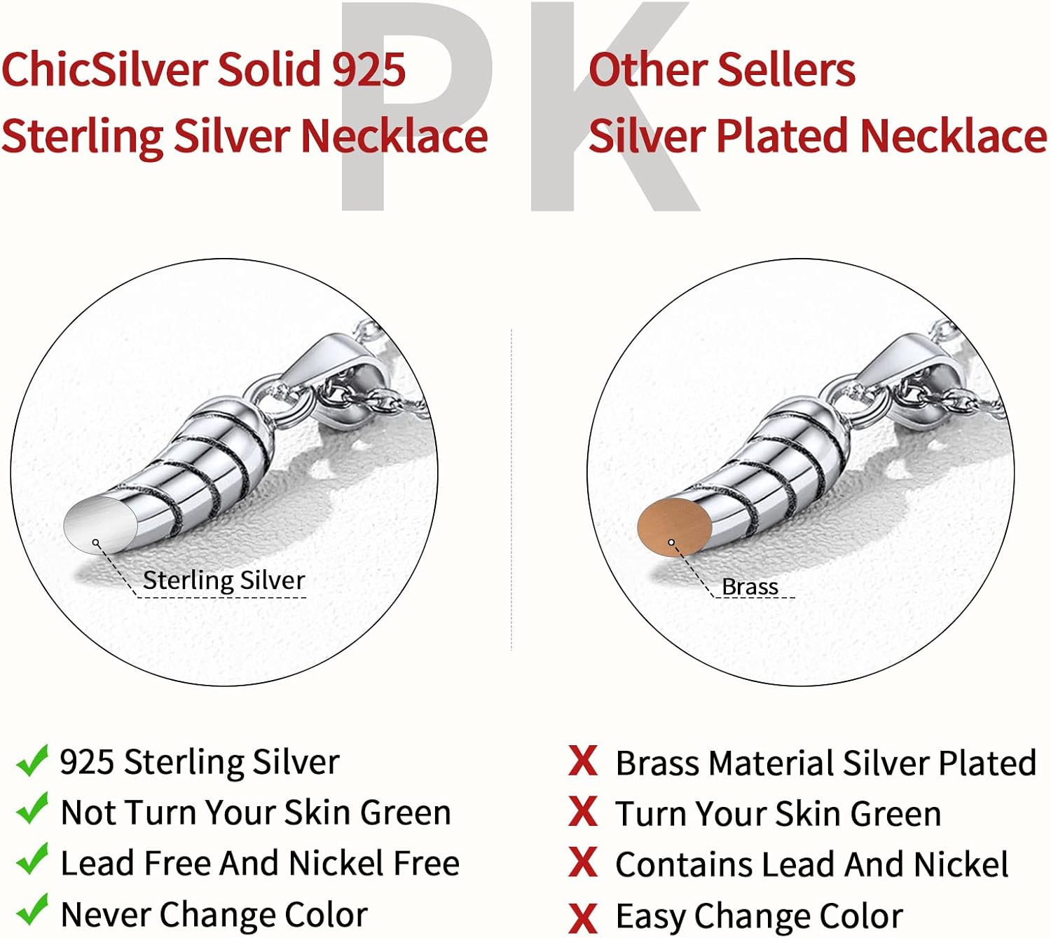 Sterling Silver TwistedItalian Horn Necklace