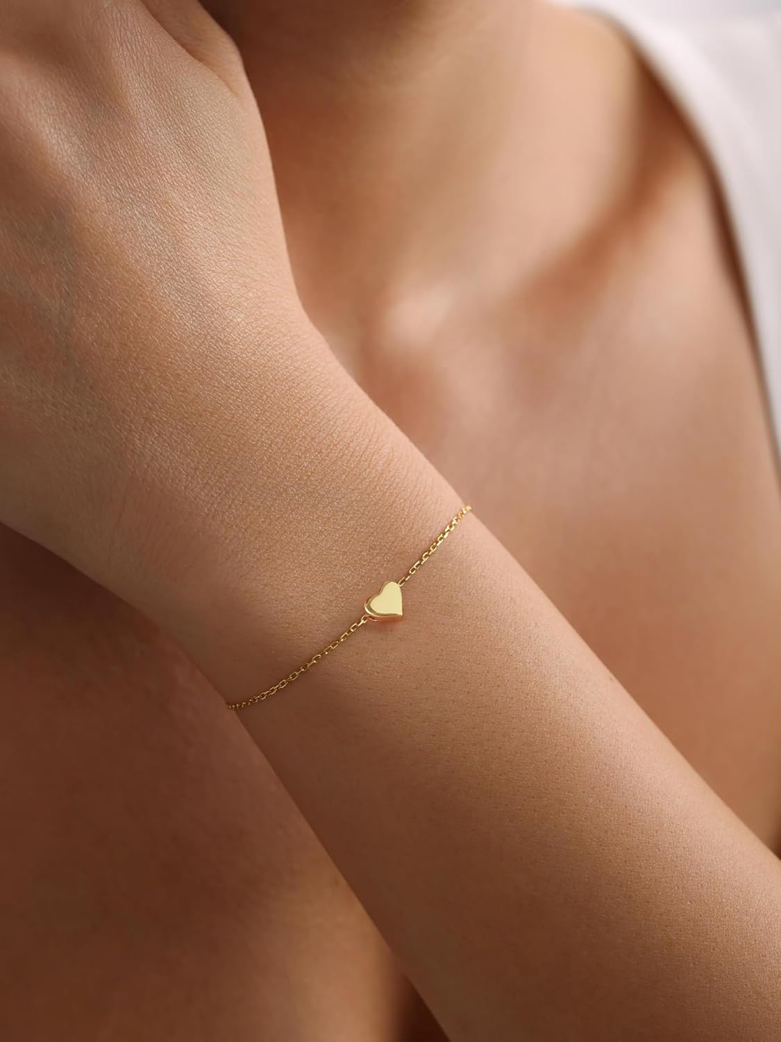 Classic Gold Heart Link Chain Bracelet  for Women, sterling silver jewlery, gift idea, sterling silver bracelets