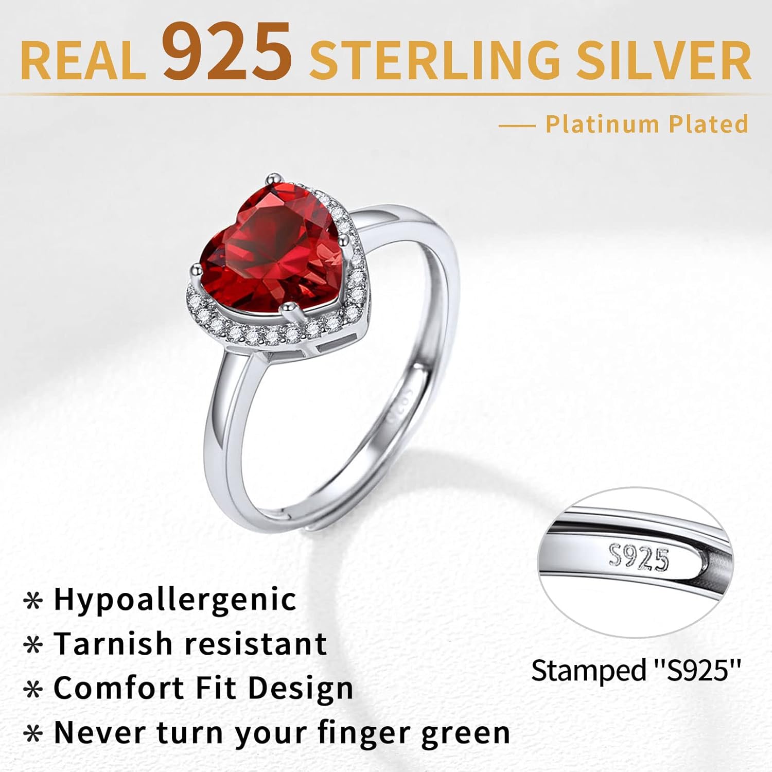 Sterling Silver Heart Emerald Cut Birthstone Promise Ring