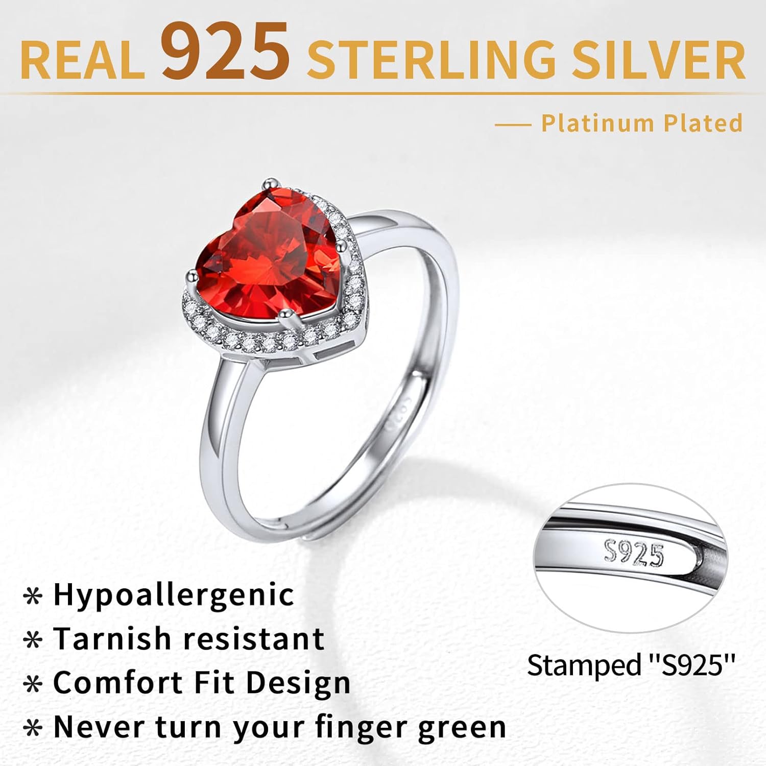 Sterling Silver Heart Emerald Cut Birthstone Promise Ring