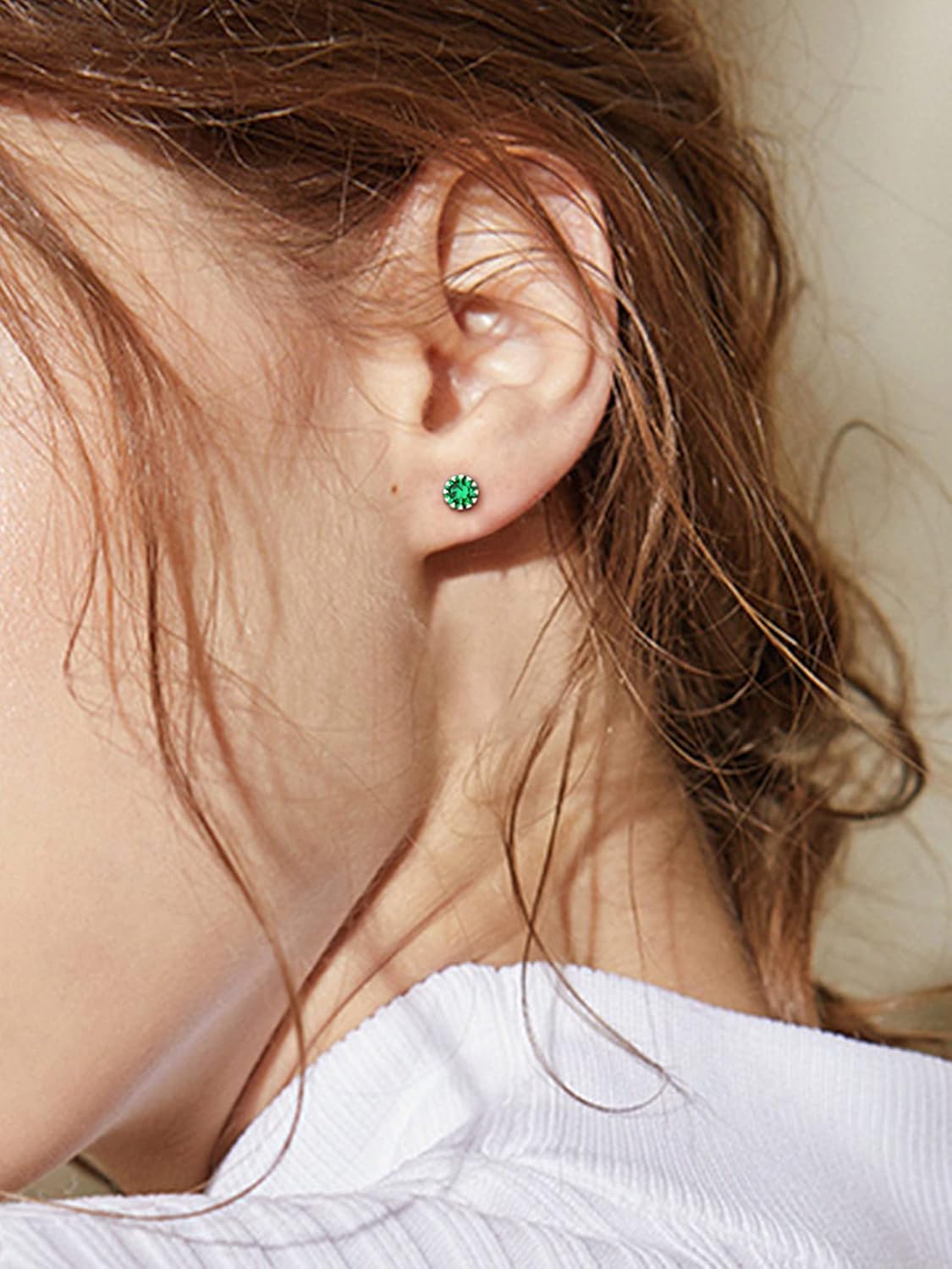 Round Cut Birthstone Stud Earrings for Ladies,  jan birthstone, may birthstone, Emerald Earrings, Taurus Birthstone, Gemini Birthstone, sterling silver earrings, gift idea