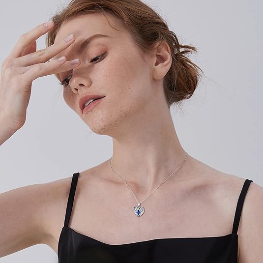 September Sapphire Birthstone Angel Wings Necklace for Women