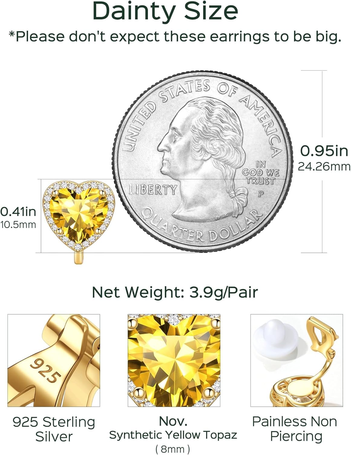 Hypoallergenic Birthstone Clip On Earrings Details: Dimensions, Hypoallergenic, Clip On