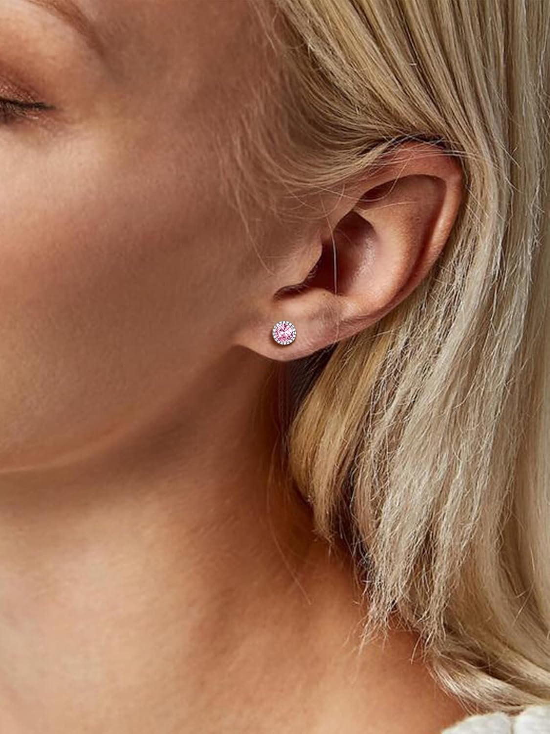 Solitaire Round Brilliant Birthstone Stud Earrings for her, october birthstone, Pink Tourmaline Jewelry, Libra Birthstone, Scorpio Birthstone, sterling silver Jewelry, gift idea