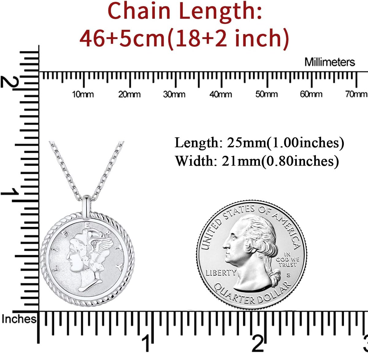 Mercury Dime Vintage American Coin Round Medallion Pendant Necklace Details: Dimensions, Hypoallergenic, Lobster-Claw-Clasps