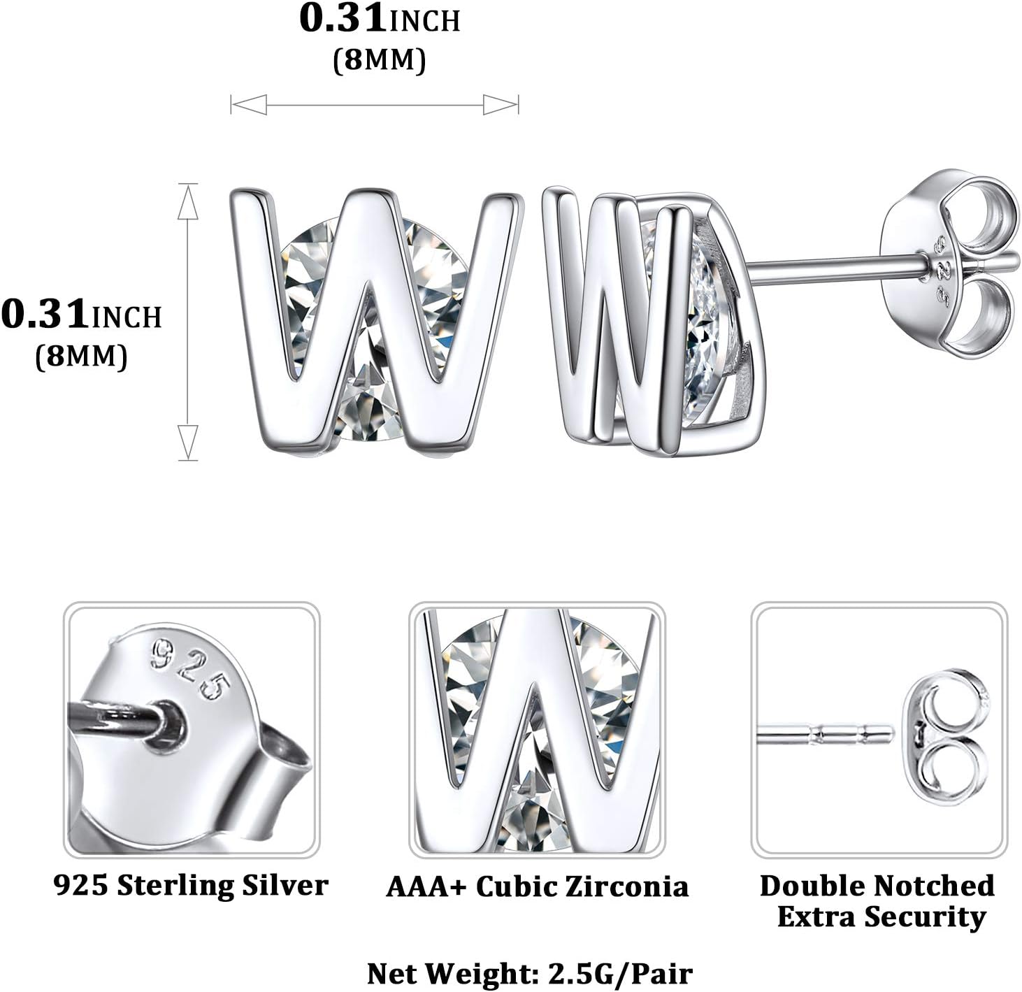 Dainty Initial & Cubic Zirconia Letter Stud Earrings