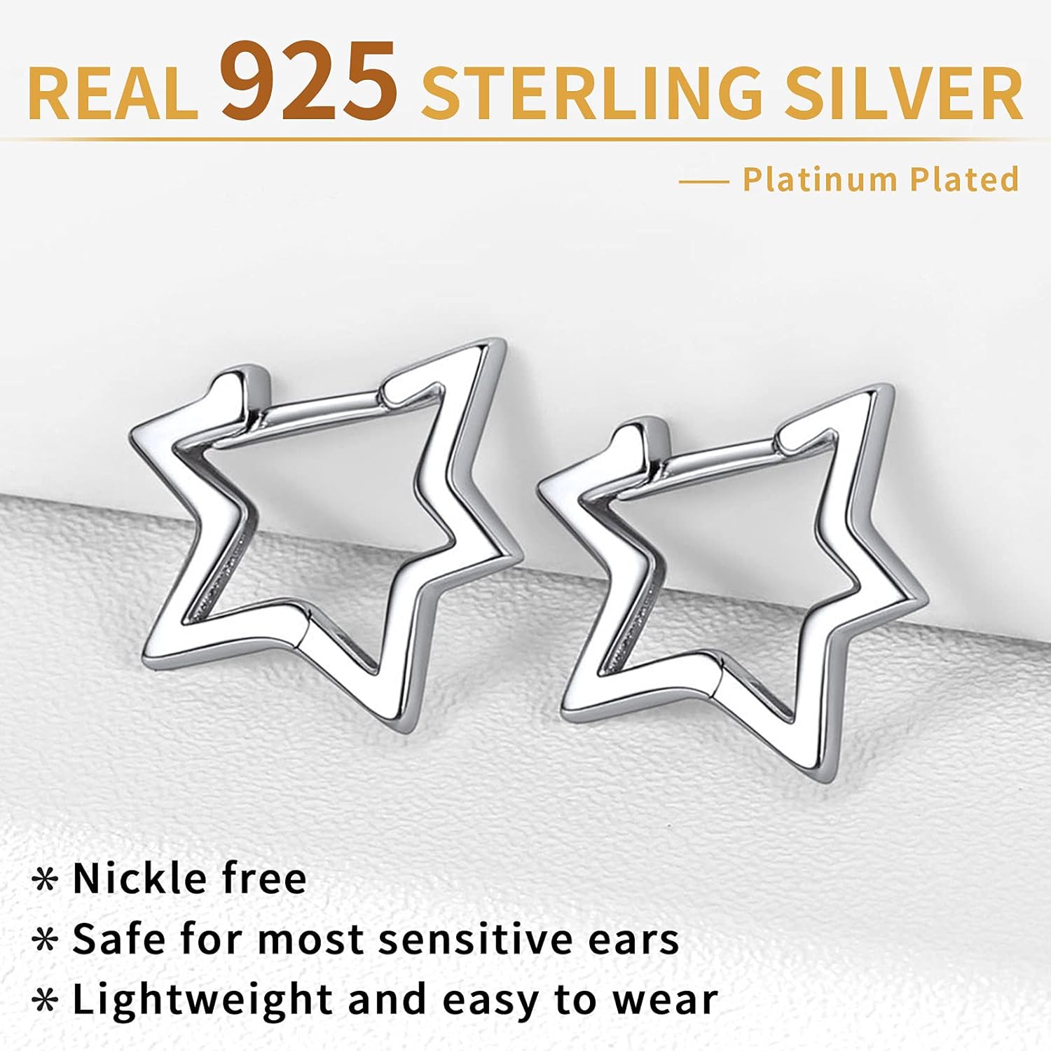 ChicSilver Sterling Silver Star Open Chunky Hoop Earrings