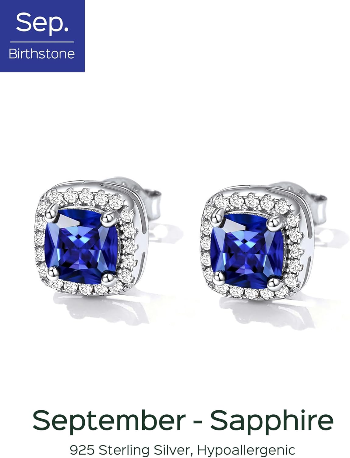 Square Sparkle Halo Birthstone Gemstone & Cubic Zirconia Stud Earrings 