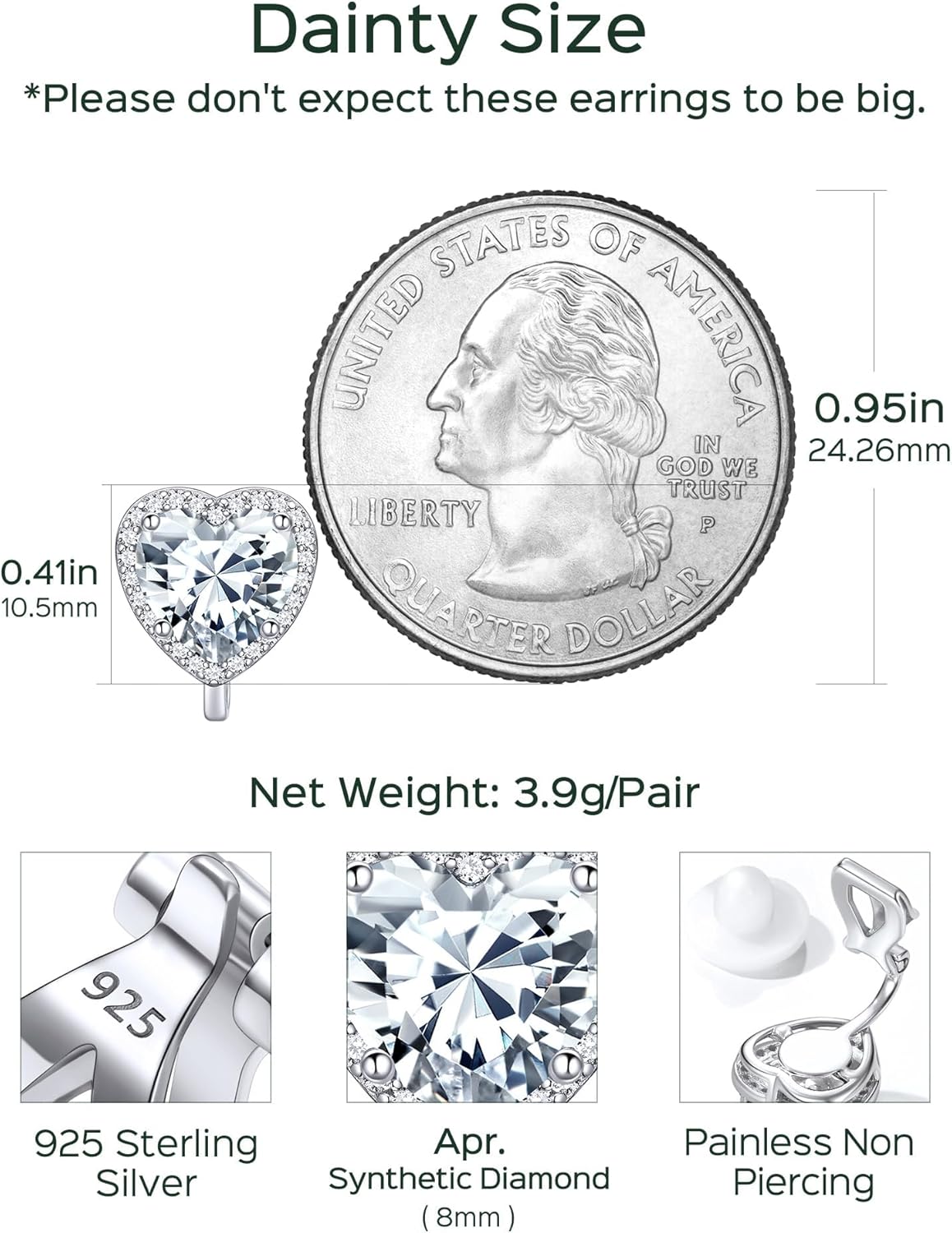 Hypoallergenic Birthstone Clip On Earrings Details: Dimensions, Hypoallergenic, Clip On