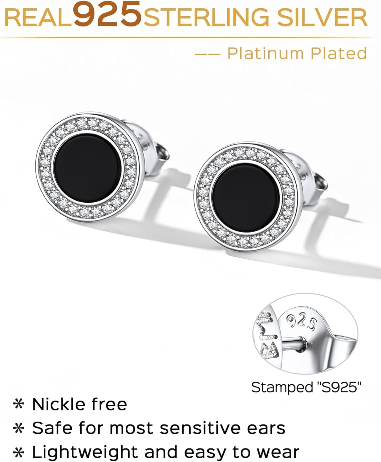 Black Onyx Round Cubic Zirconia Halo Stud Earrings