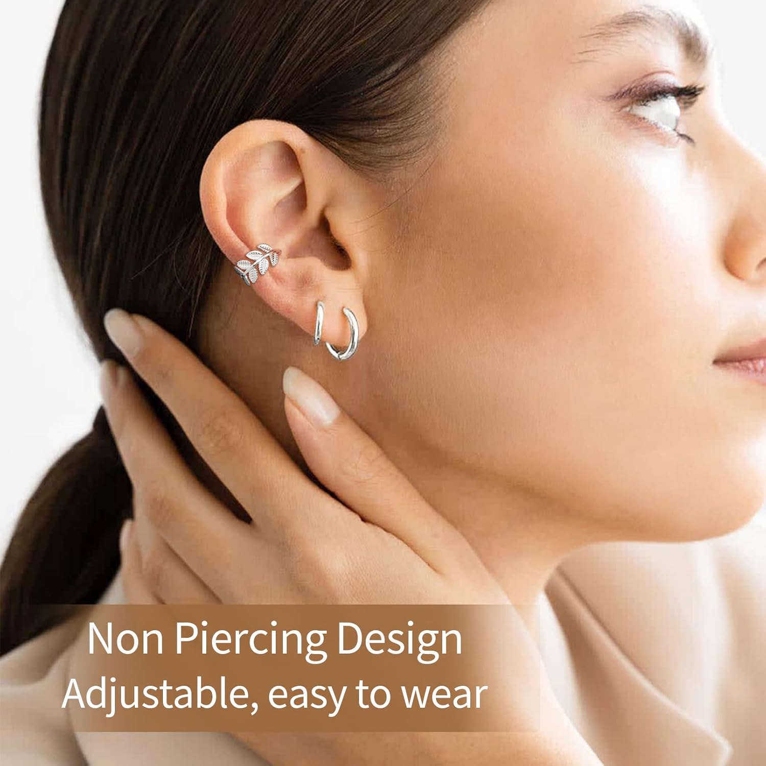 Leaf Non Piercing Clip on Cartilage Cuff Earrings