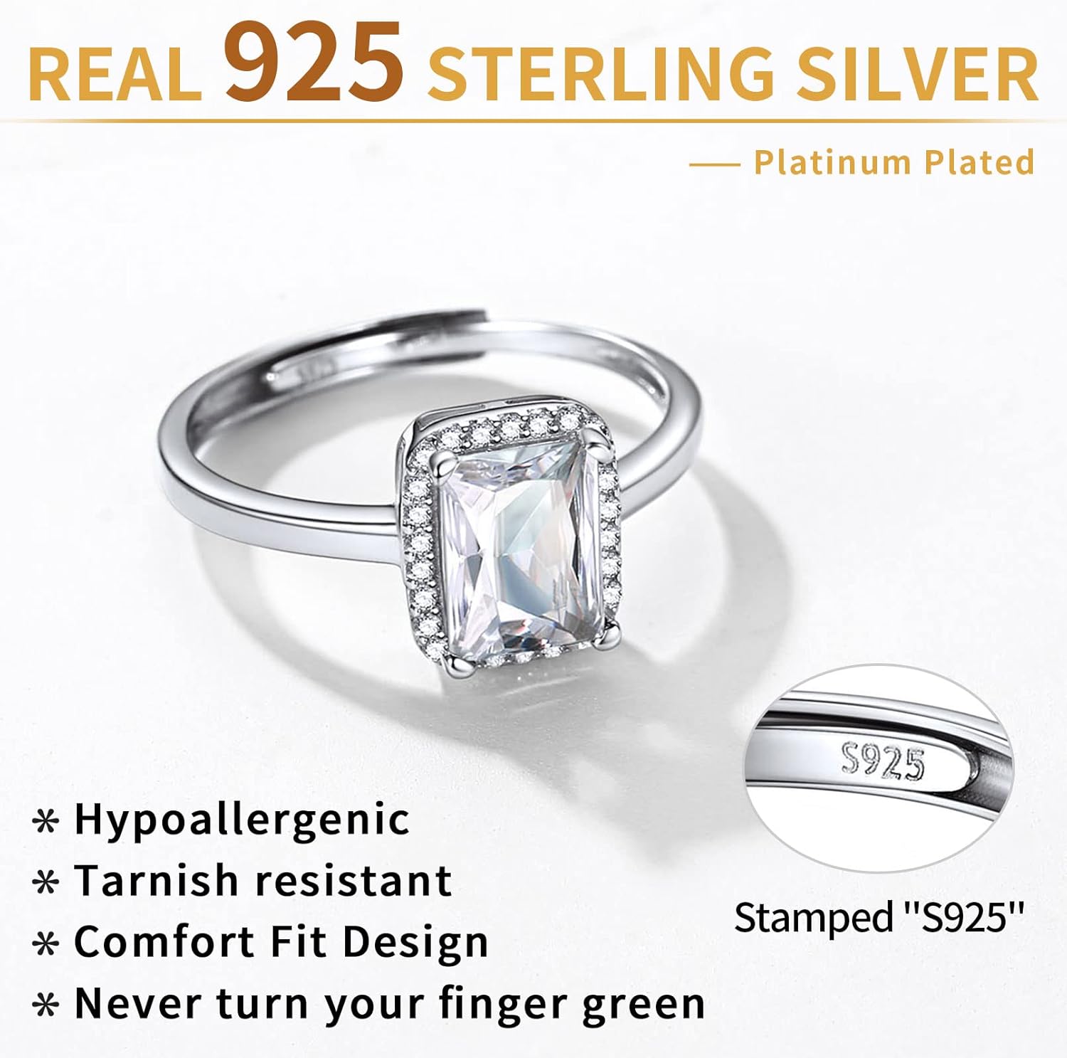 Sterling Silver Square Emerald Cut Birthstone Promise Ring