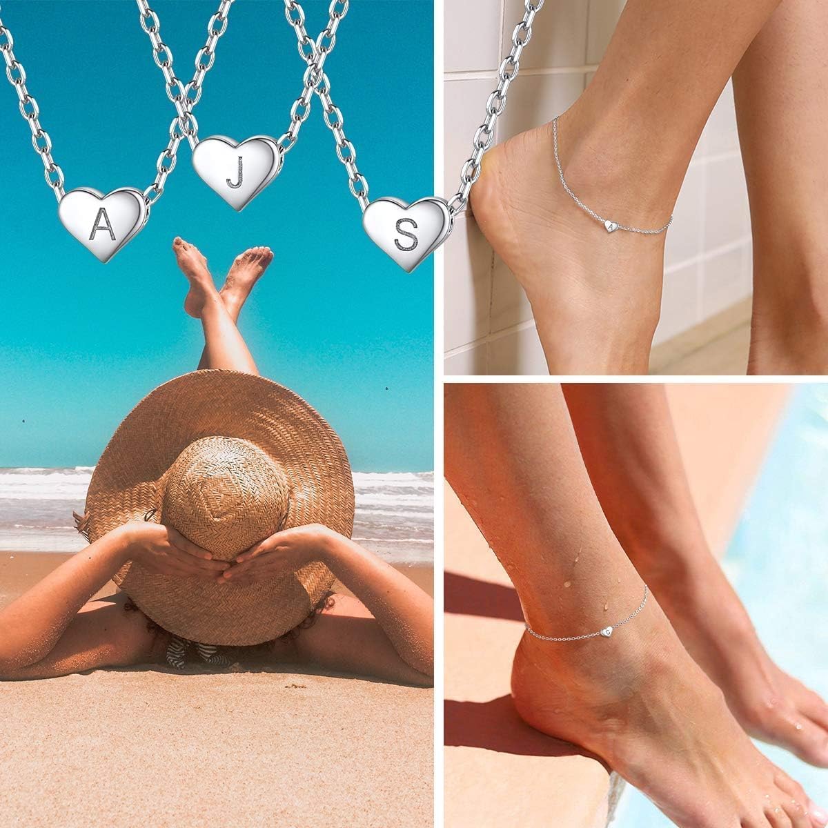 Dainty Heart Letter Initial Anklets, sterling silver jewlery, sterling silver anklet, heart jewelry, initial jewelry, gift idea,  A to Z  jewelry