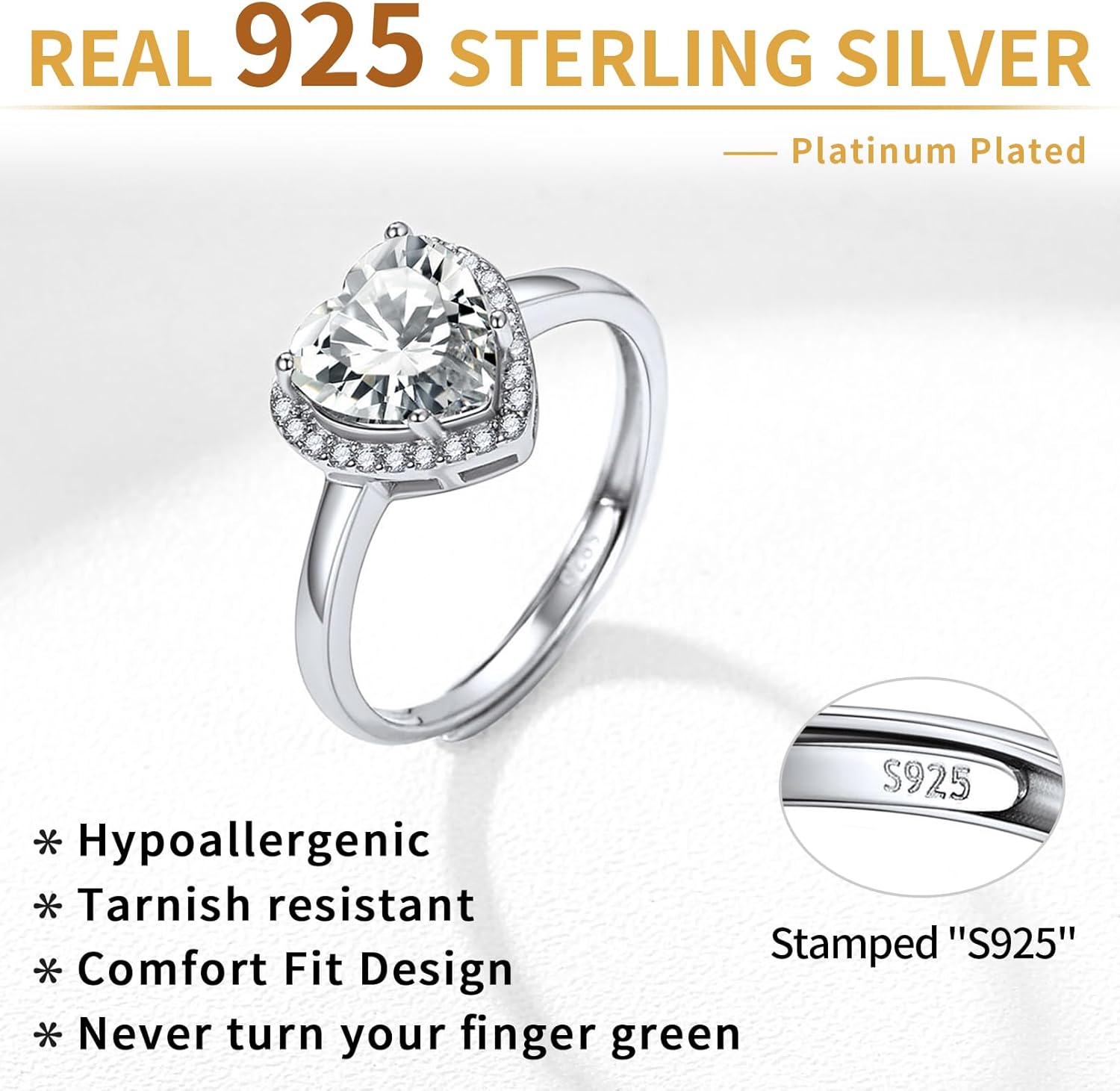 Sterling Silver Heart Emerald Cut Birthstone Promise Ring