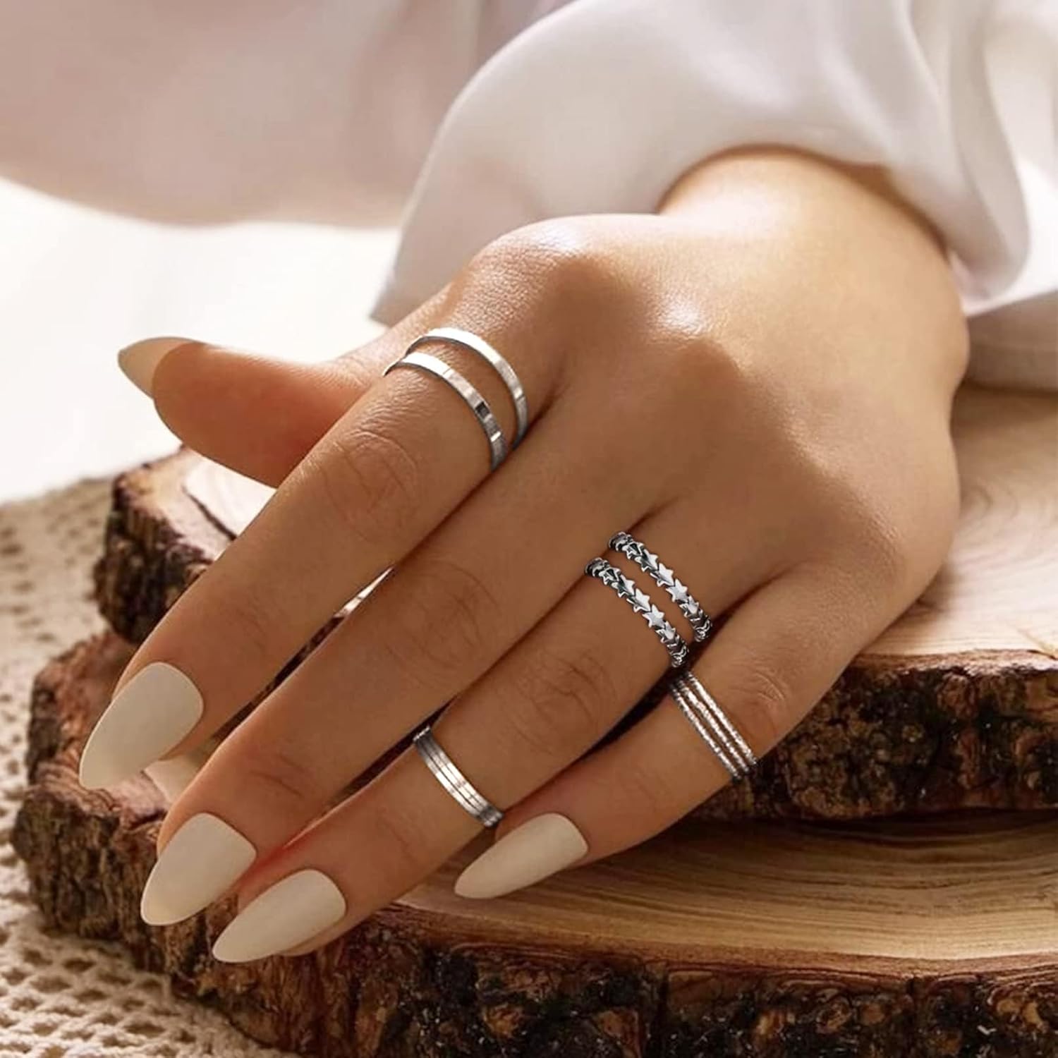 Retro Star Stackable Eternity Promise Rings for Women, Ladies, Couples, girlfriend, wife