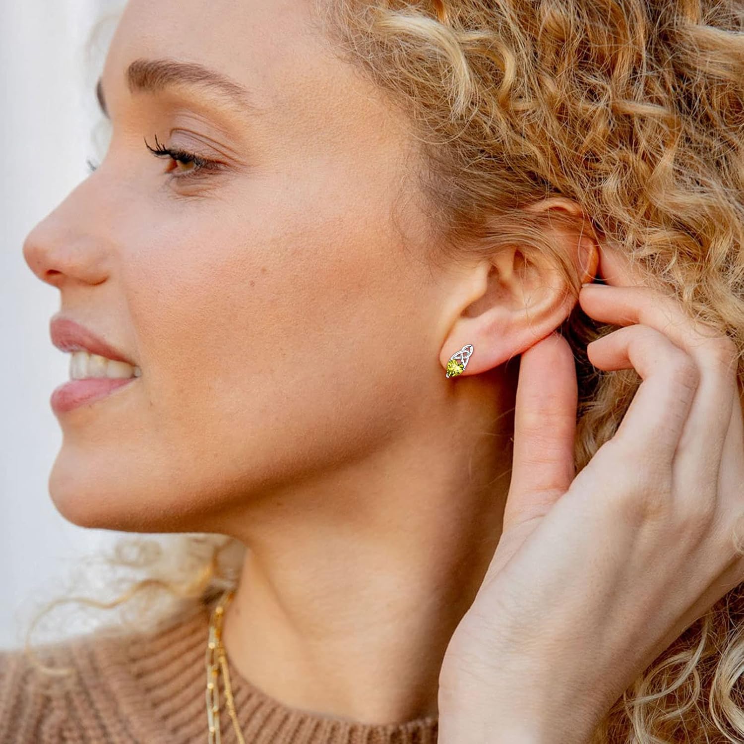 Brilliant Heart Cut Birthstone & Celtic Knot Stud Earrings