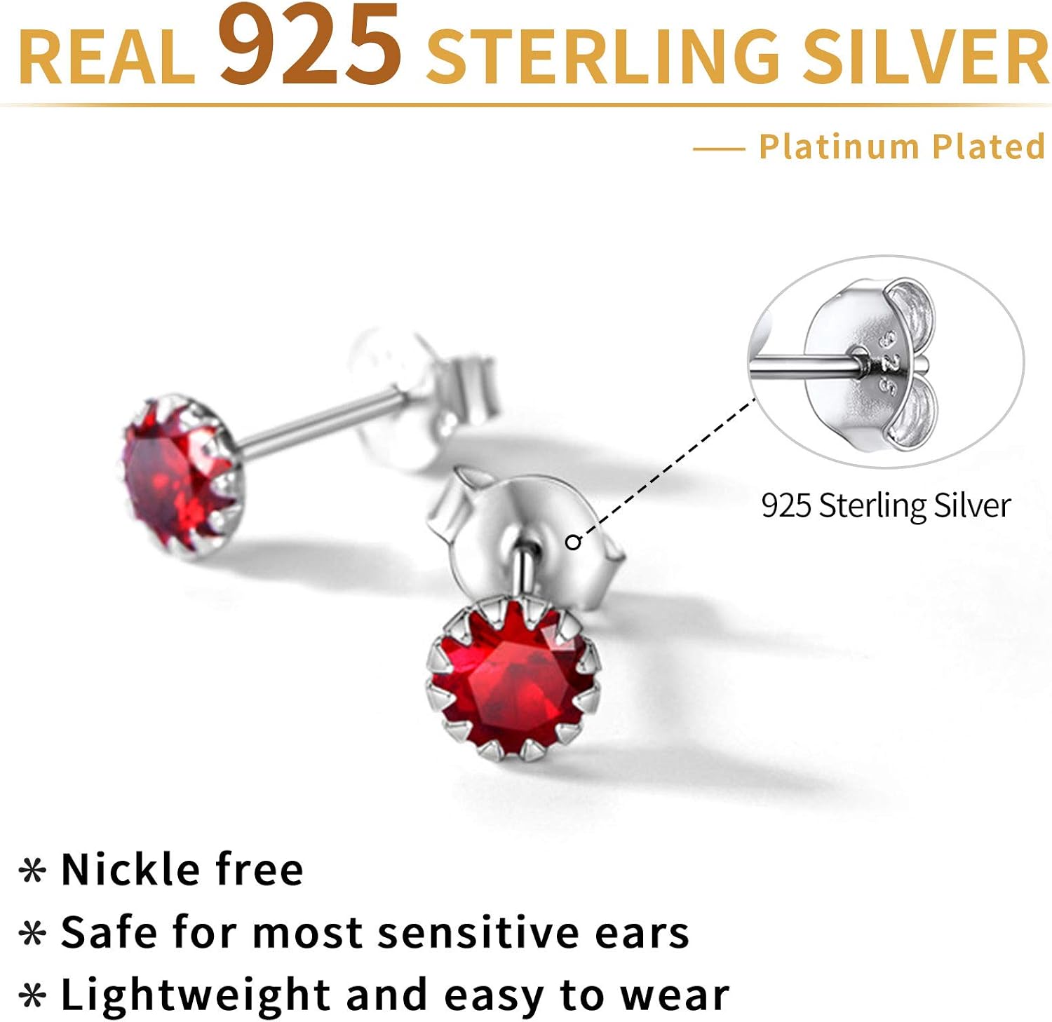 Round Cut Birthstone Stud Earrings for Ladies,  july birthstone, Ruby Pendant, Cancer Birthstone, Leo Birthstone, sterling silver jewelry, gift idea