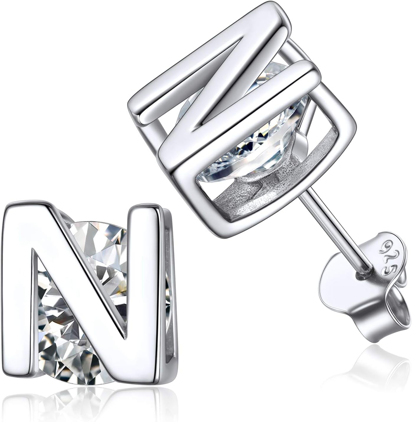 Dainty Initial & Cubic Zirconia Letter Stud Earrings