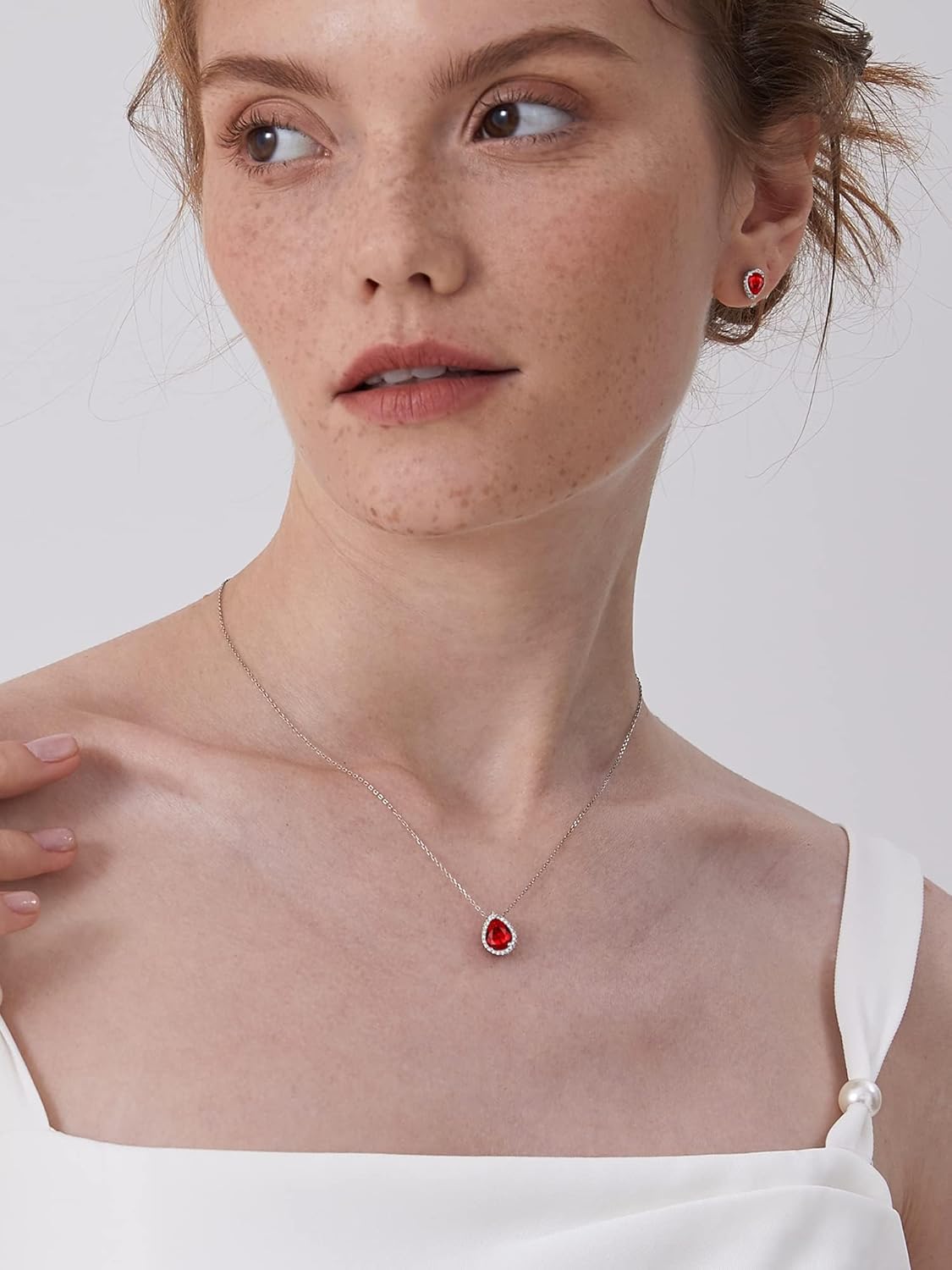 Pear Cut Teardrop Birthstone Diamond Necklace for Women