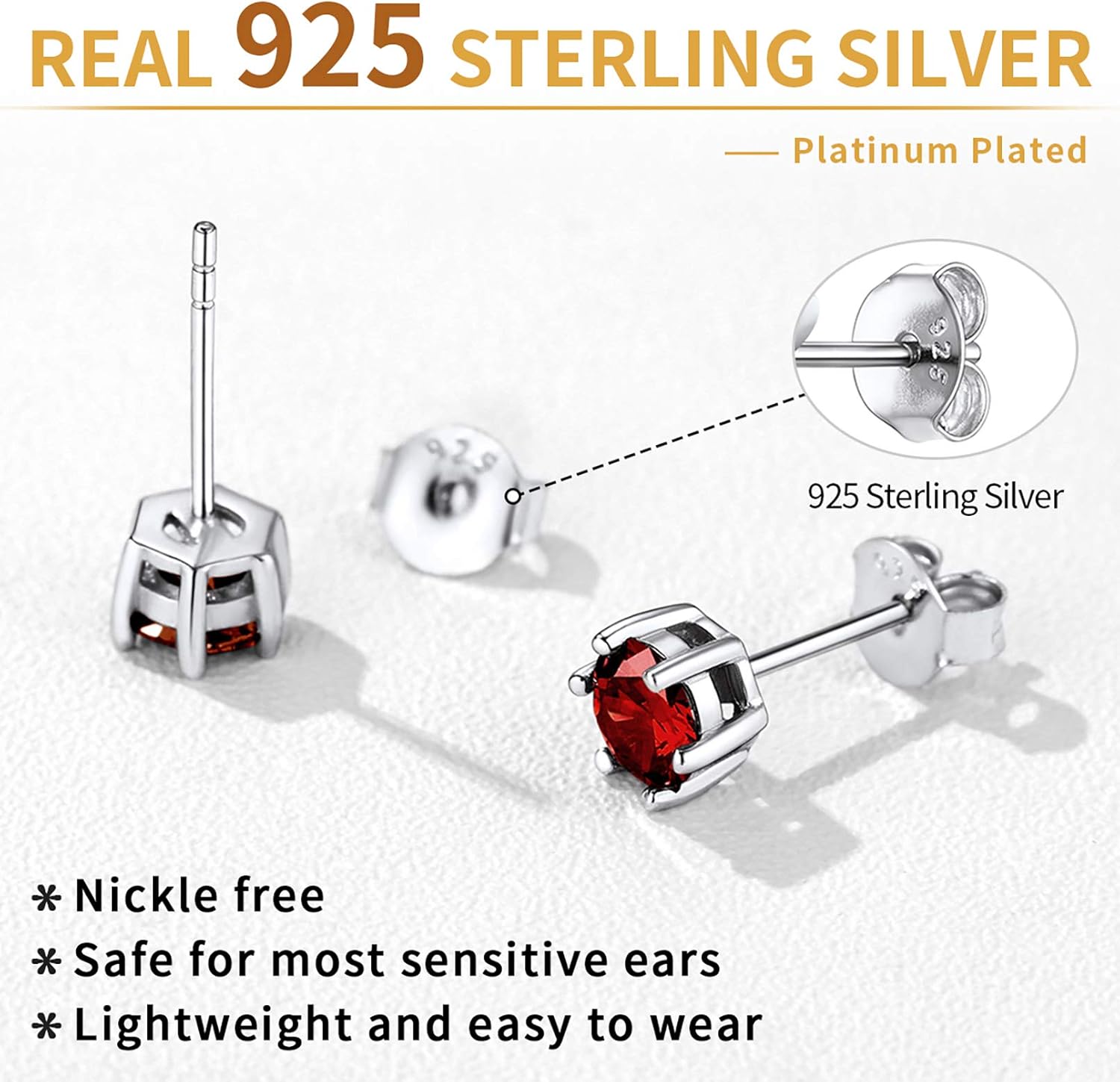 12 Months Sparkling Round Birthstone Halo Stud Earrings,  jan birthstone, Garnet Necklace, Capricorn Birthstone, Aquarius Birthstone, sterling silver earrings, gift idea