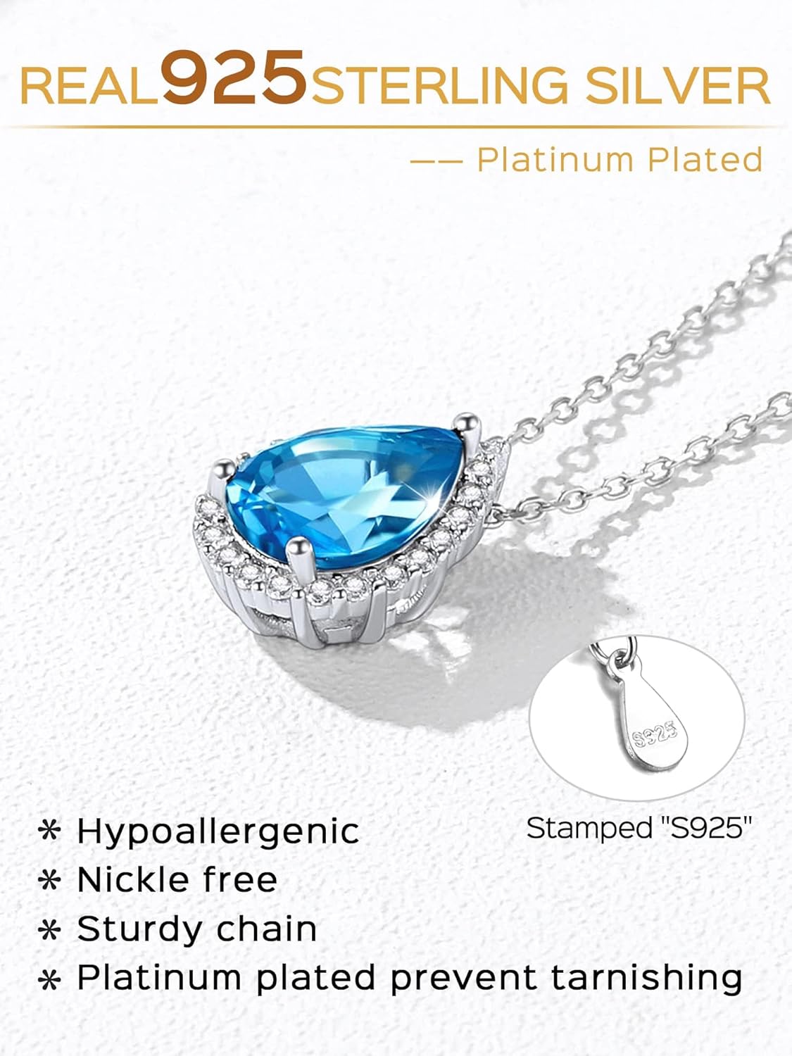 Sterling Silver Pear Cut Teardrop Birthstone Diamond Necklace