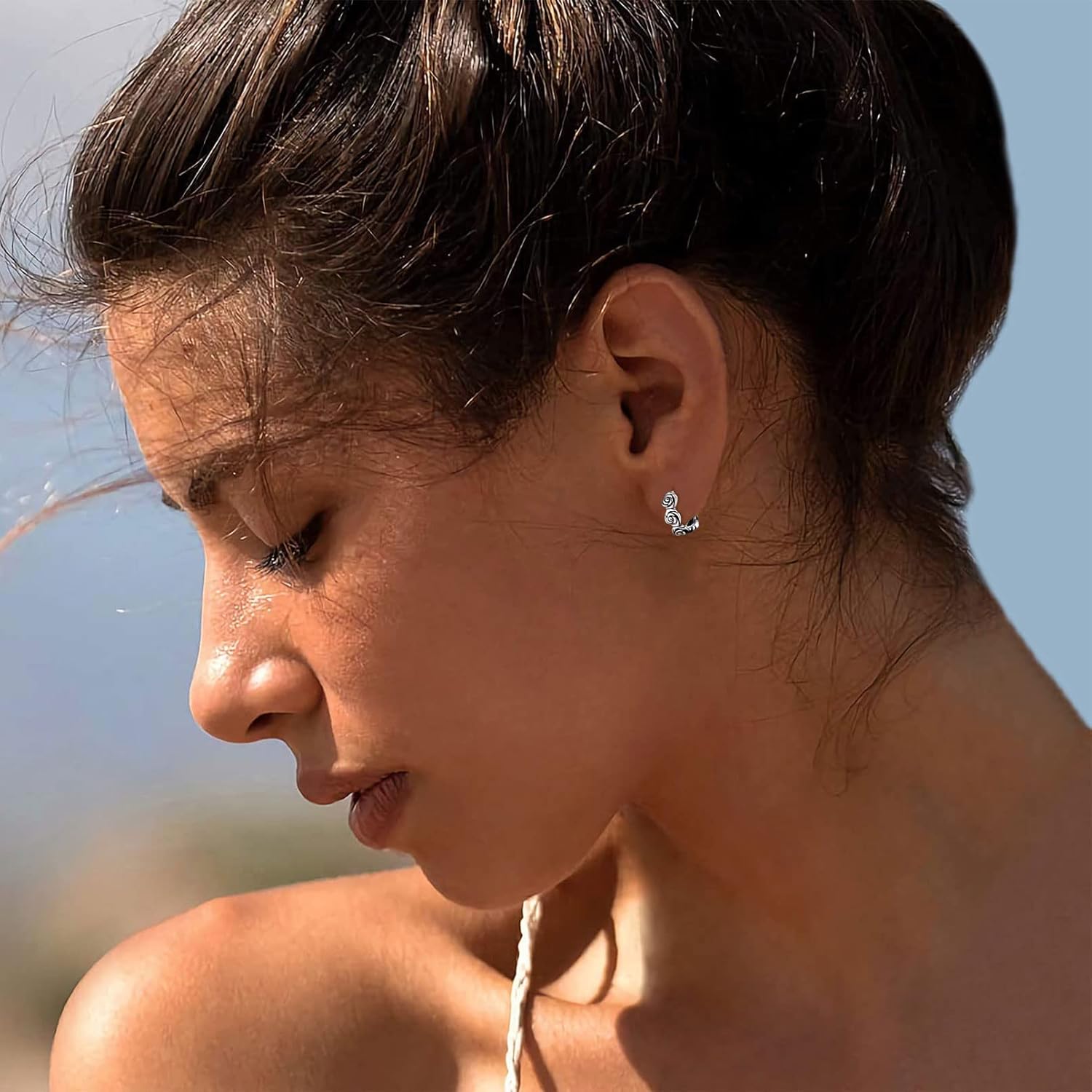 Vintage Rose Flower Huggie Hoop Earrings for Women, Ladies, Couples, girlfriend, wife