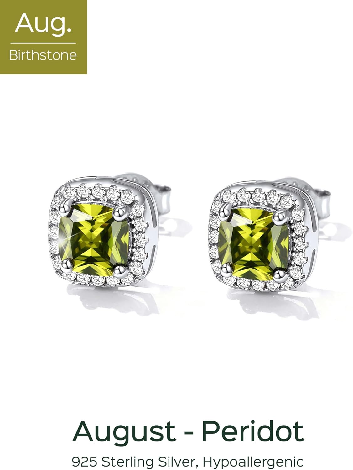 Square Sparkle Halo Birthstone Gemstone & Cubic Zirconia Stud Earrings 