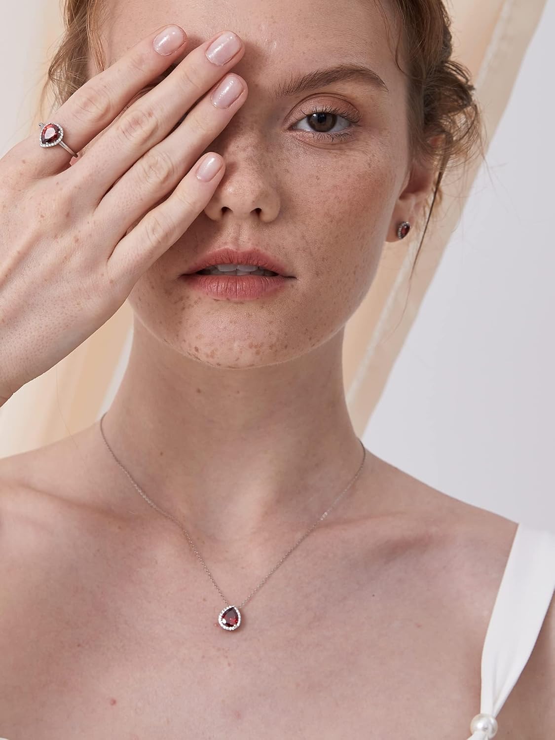 Pear Cut Teardrop Birthstone Diamond Necklace for Women