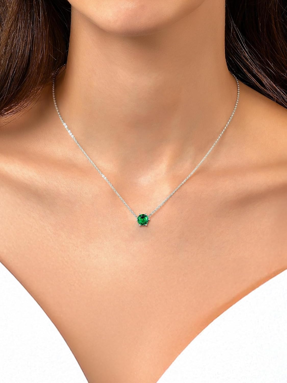 12 Months Sparkling Round Cut Created Birthstone Necklace for women, may birthstone, Emerald Necklace, Taurus Birthstone, Gemini Birthstone, sterling silver earrings, gift idea