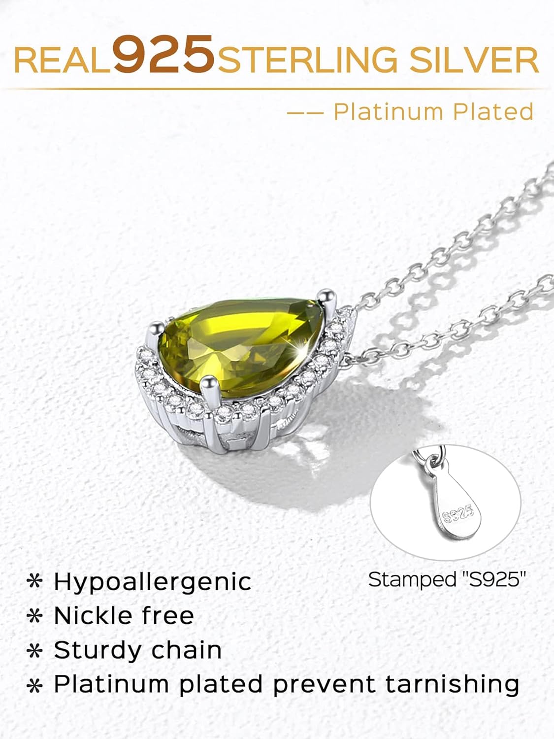 Sterling Silver Pear Cut Teardrop Birthstone Diamond Necklace