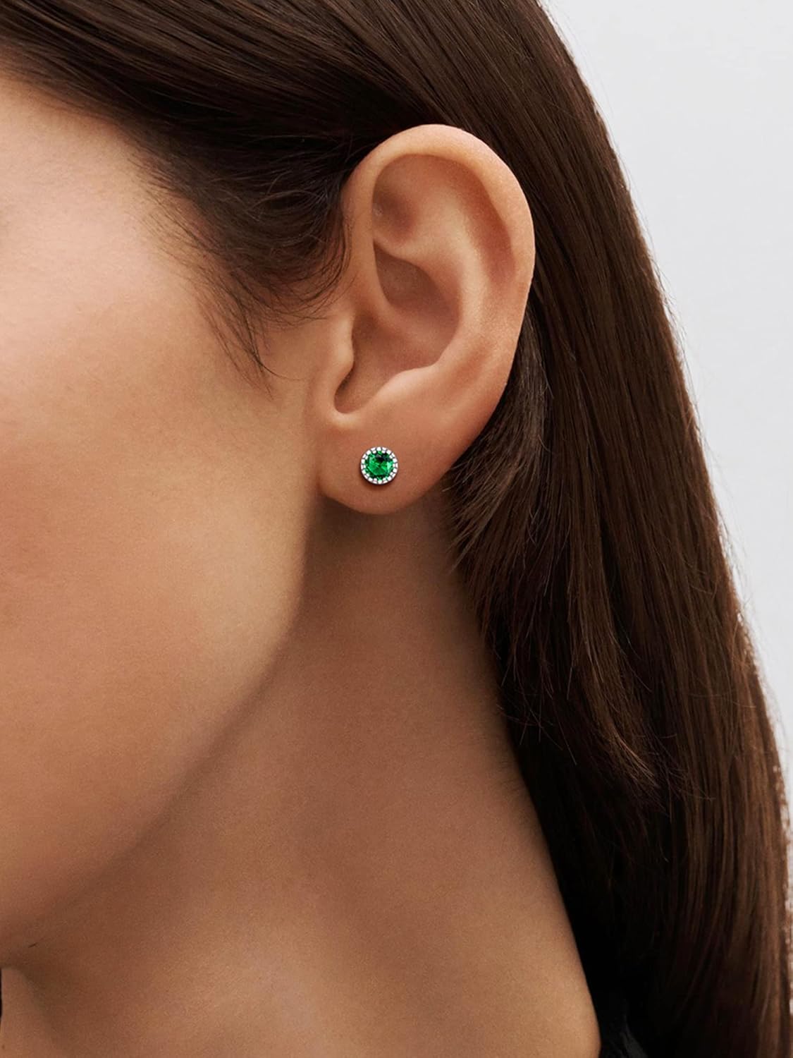 Solitaire Round Brilliant Birthstone Stud Earrings for her,  may birthstone, Emerald Earrings, Taurus Birthstone, Gemini Birthstone, sterling silver earrings, gift idea