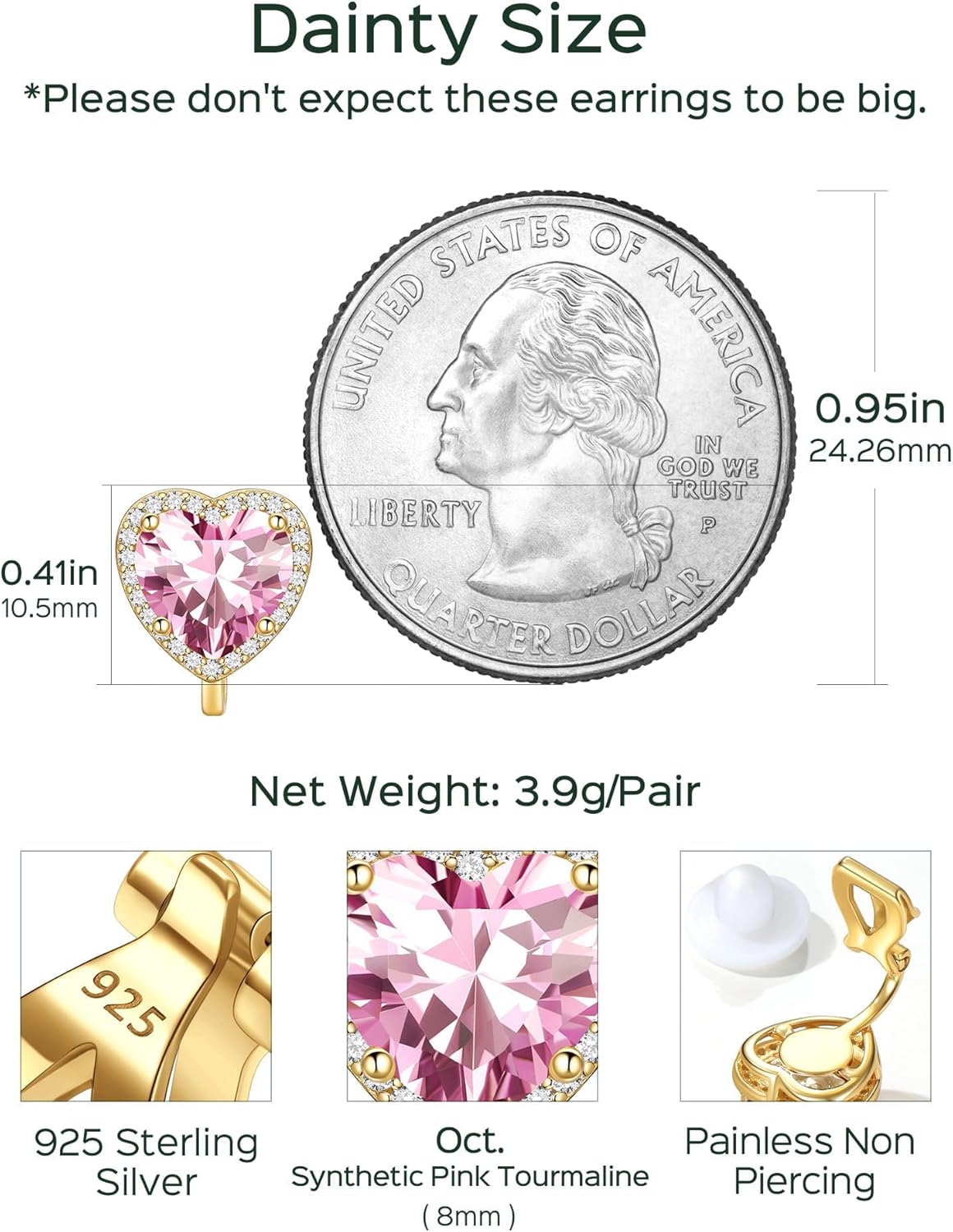 Hypoallergenic Birthstone Clip On Earrings Details: Dimensions, Hypoallergenic, Clip On