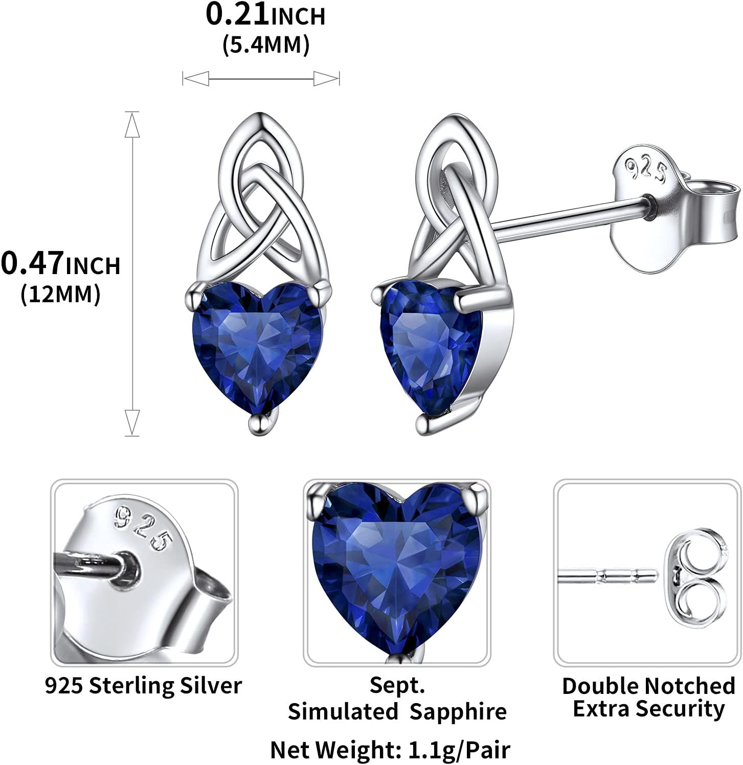 Brilliant Heart Cut Birthstone & Celtic Knot Stud Earrings