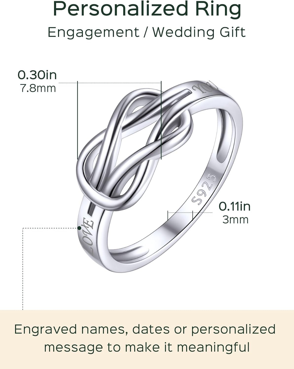 Classic Love Knot Friendship Ring for Women Details: Dimensions, Hypoallergenic, size for 4-12