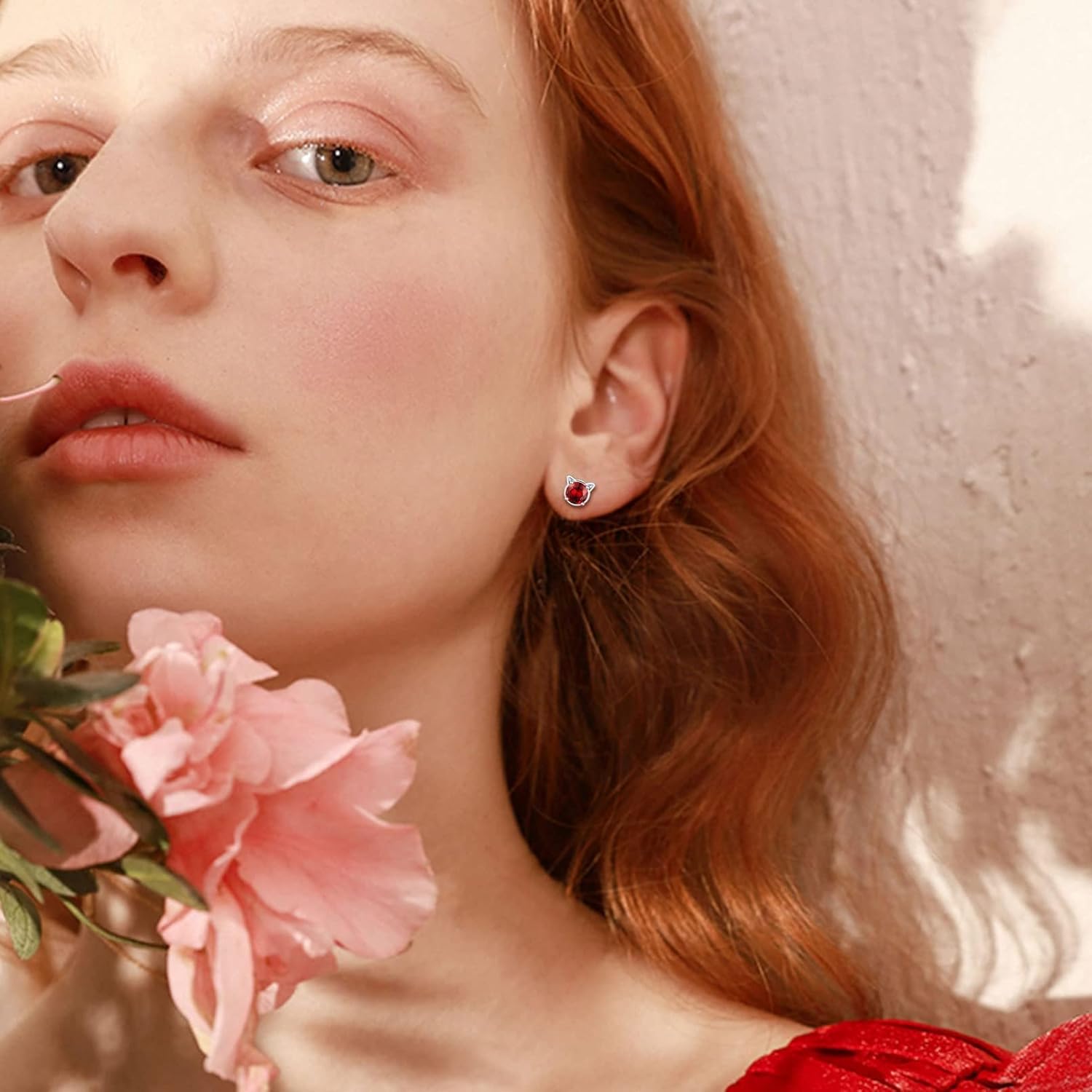 Cute Cat Diamond Birthstone Stud Earrings for women, jan birthstone, Garnet birthstone, Capricorn Birthstone, Aquarius Birthstone, sterling silver jewelry, gift idea