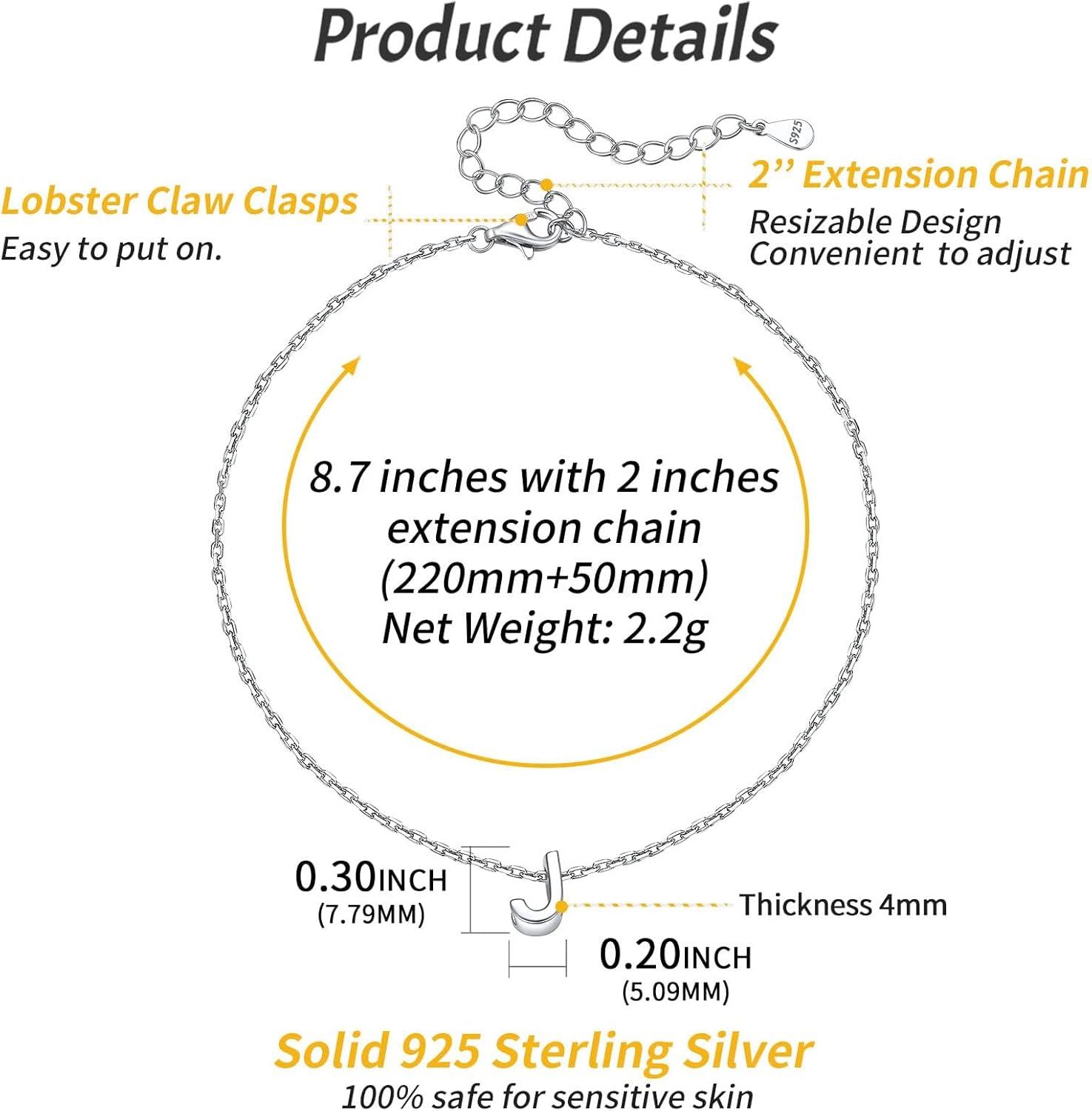 J-Initial Letter Minimalist Summer Beach Anklet, sterling silver jewlery, initial jewelry, initial Anklet, sterling silver anklet, gift idea