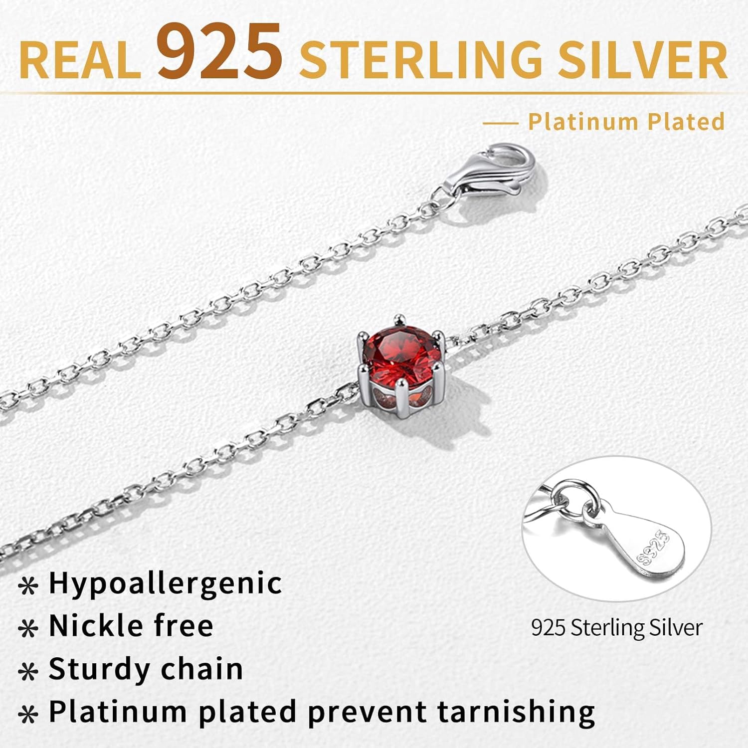 12 Months Sparkling Round Cut Created Birthstone Necklace for women,  jan birthstone, Garnet Necklace, Capricorn Birthstone, Aquarius Birthstone, sterling silver jewelry, gift idea