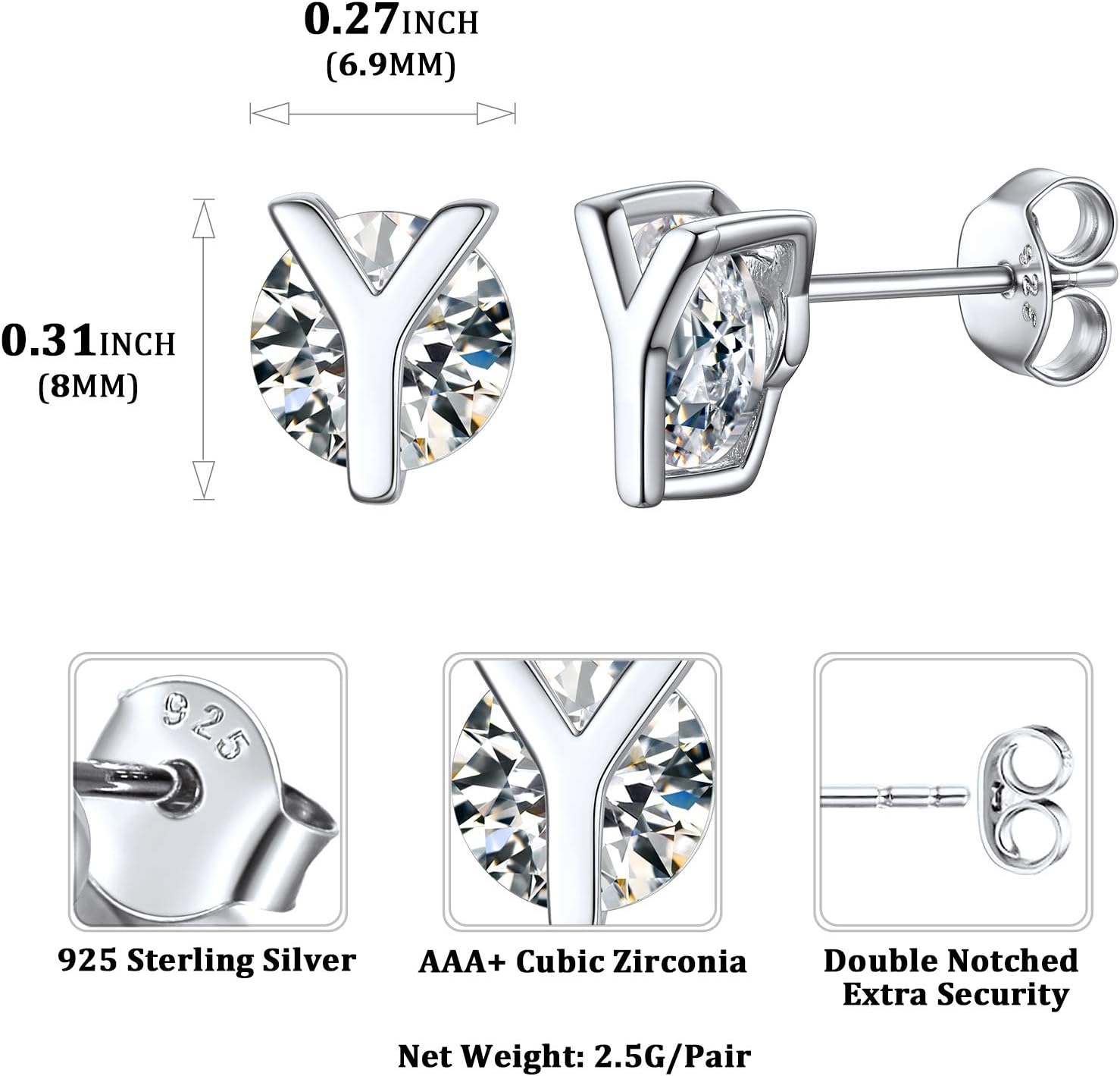 Dainty Initial & Cubic Zirconia Letter Stud Earrings