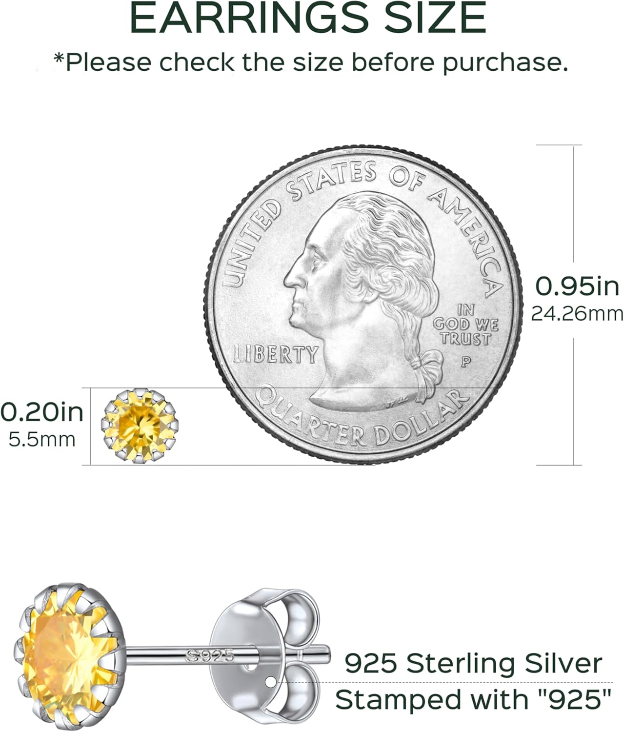 Round Cut Birthstone Stud Earrings for Ladies, November birthstone, Citrine Jewelry, Scorpio Birthstone, Sagittarius Birthstone, sterling silver jewelry, memorial gift, gift idea