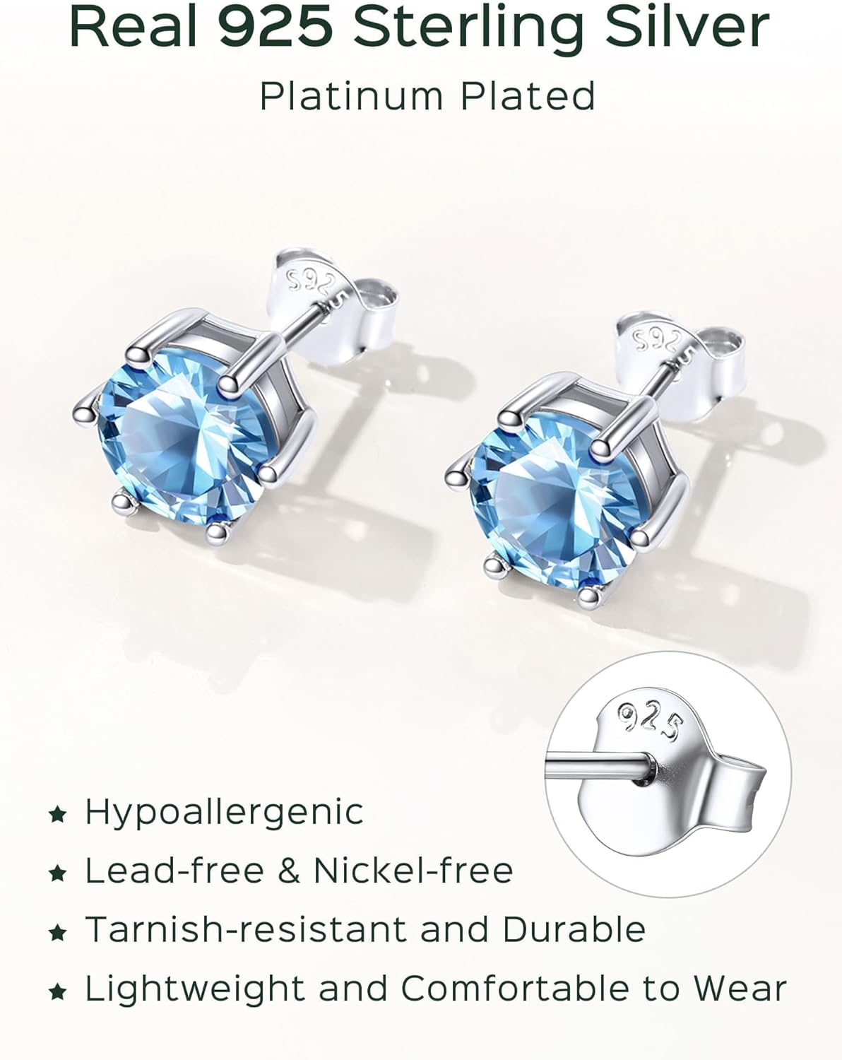 Sterling Silver 8.5mm Sparkling Round Cut Birthstone Halo Stud Earrings