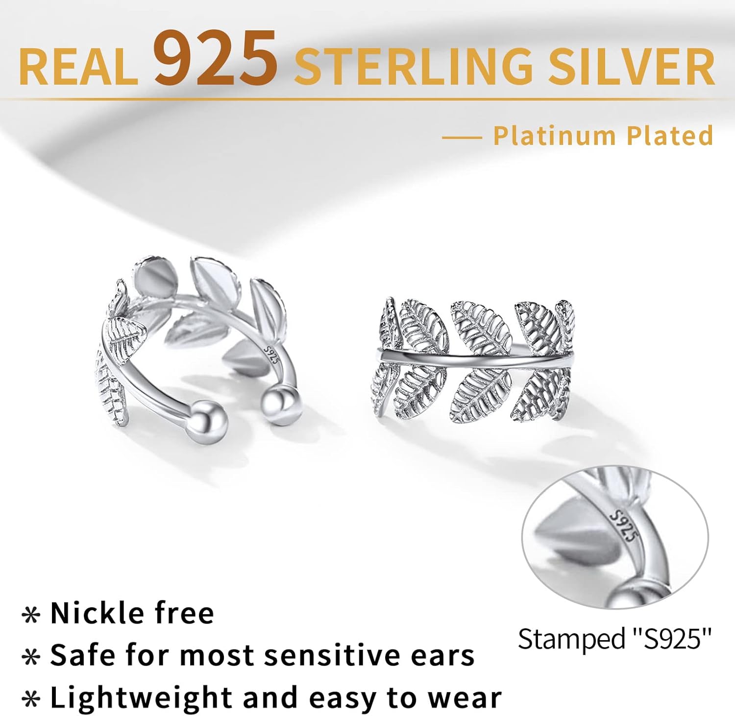 Leaf Non Piercing Clip on Cartilage Cuff Earrings