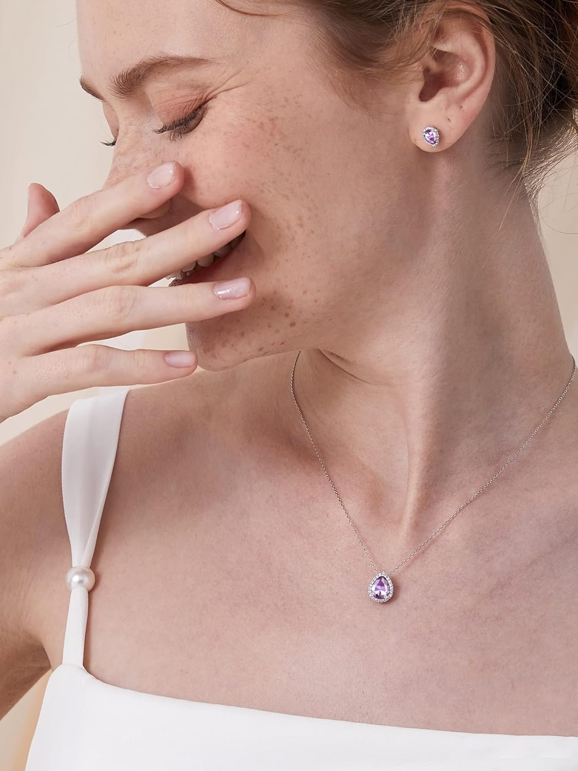 Pear Cut Teardrop Birthstone Diamond Necklace for Women