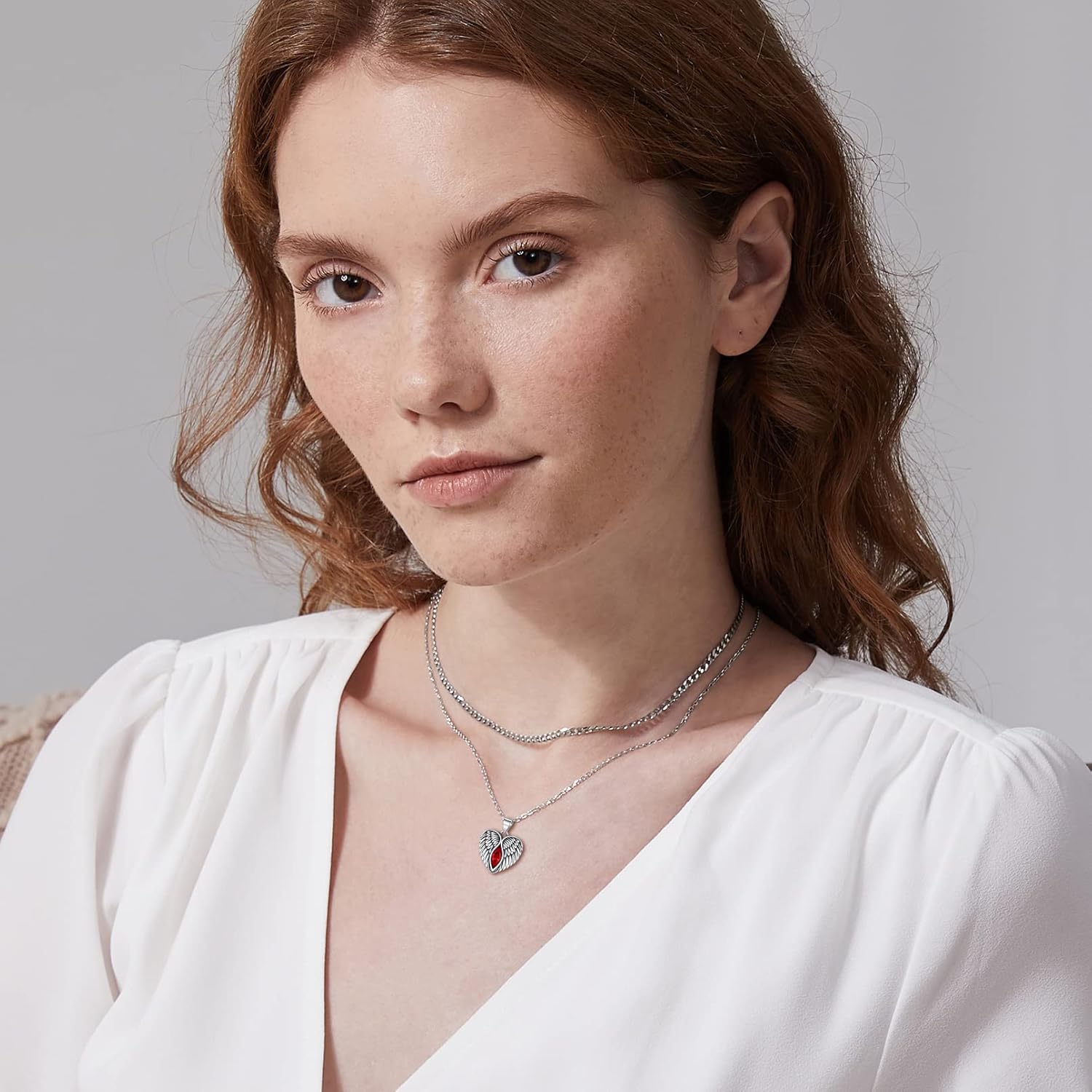 January Garnet Birthstone Angel Wings Necklace for Women