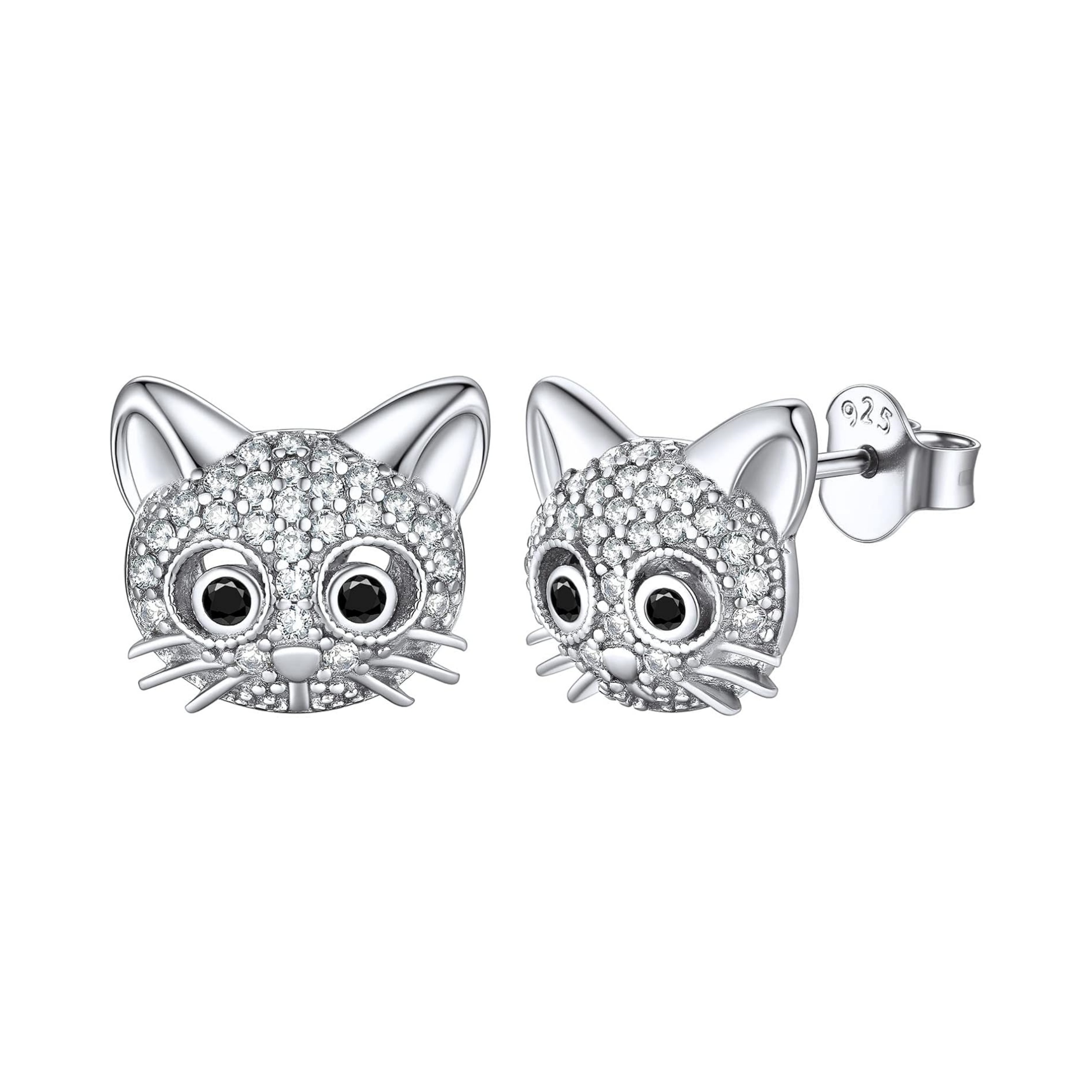 Cute Cubic Zirconia Pave Cat Stud Earrings