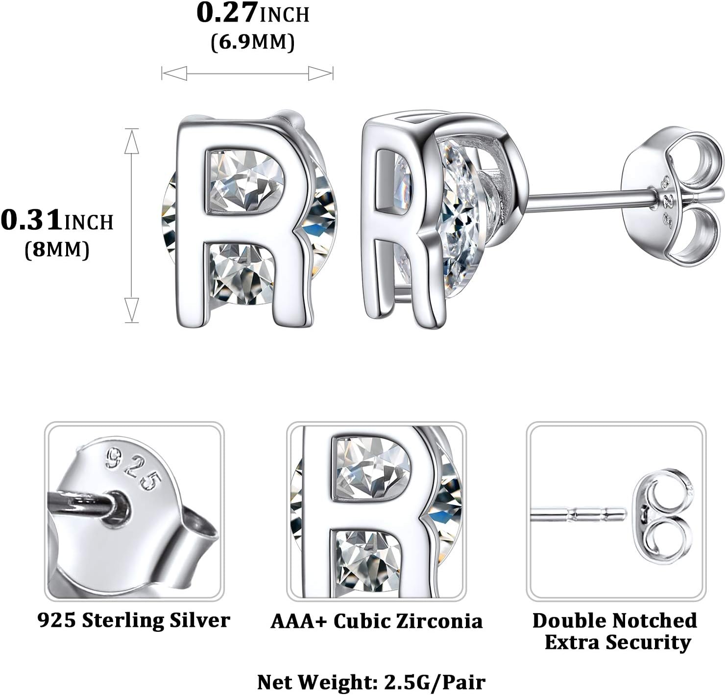 Dainty Initial & Cubic Zirconia Letter Stud Earrings