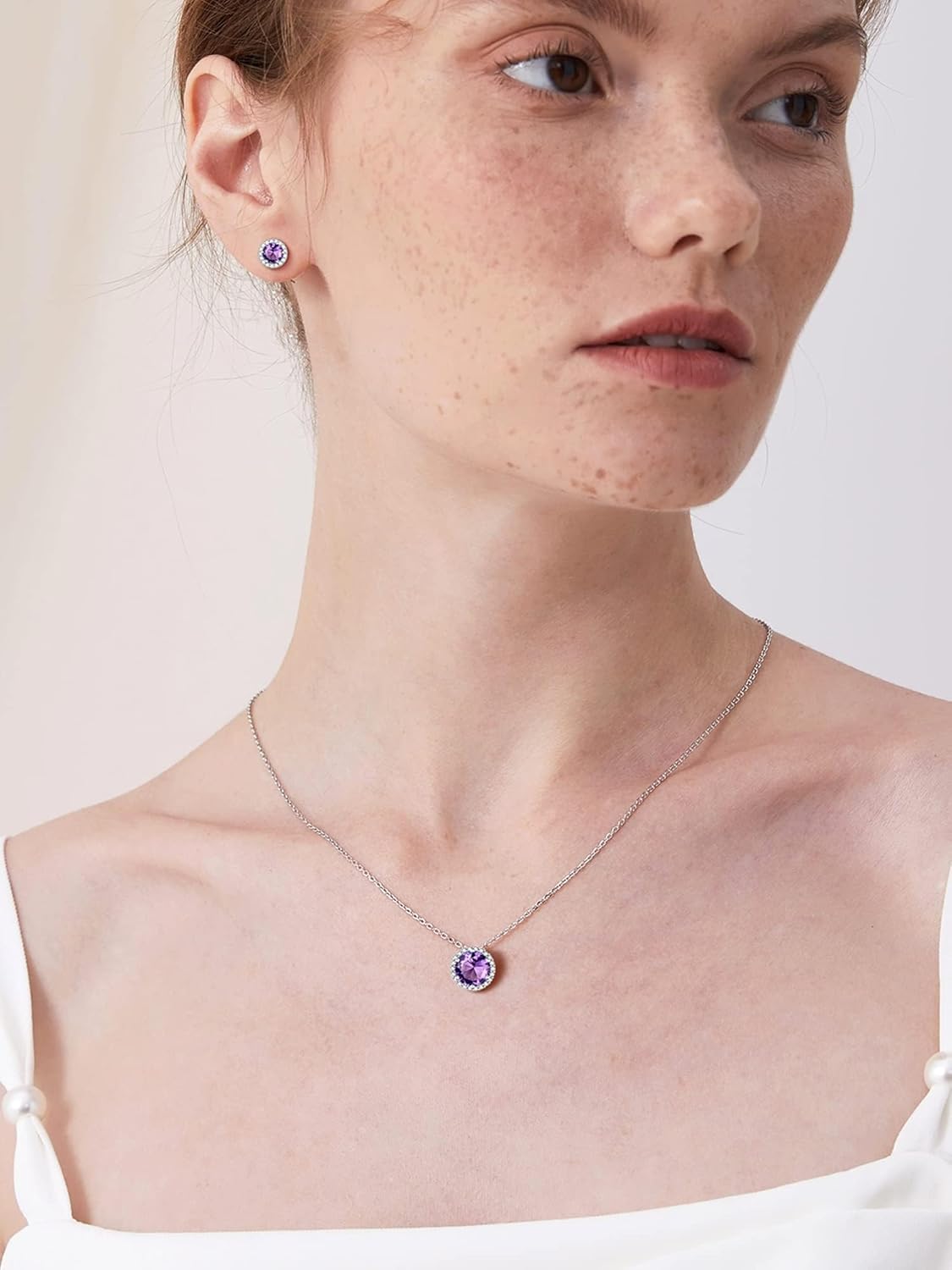 Round Cut Birthstone with Cubic Zirconia Necklace