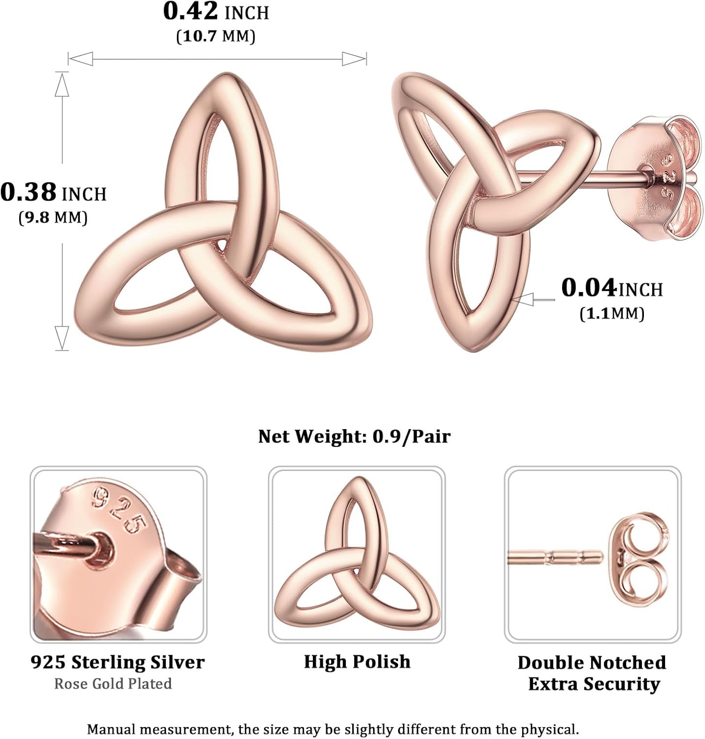 Irish Triquetra Celtic Knot Stud Earrings