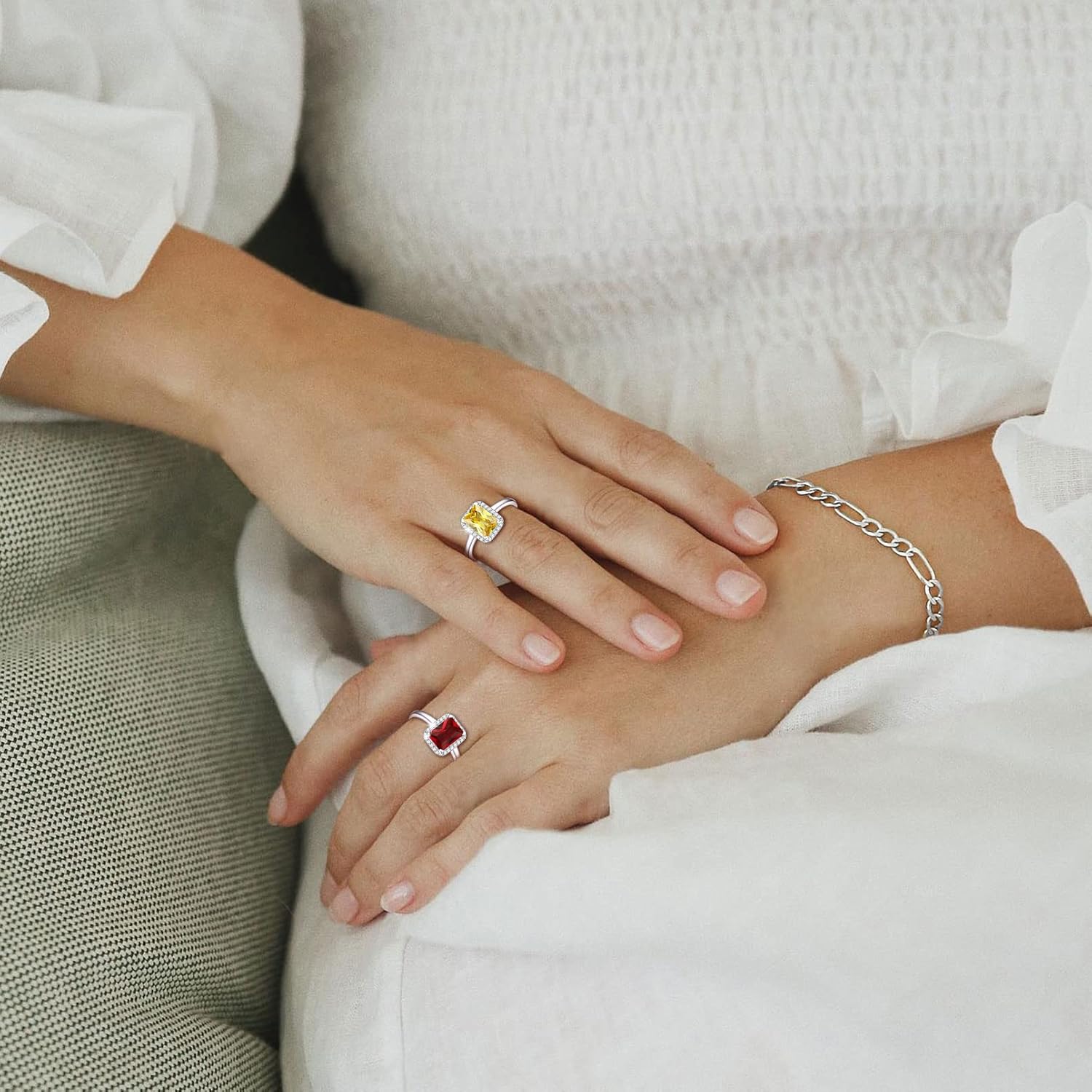 Promise Ring with Square Emerald Cut Birthstone For Women