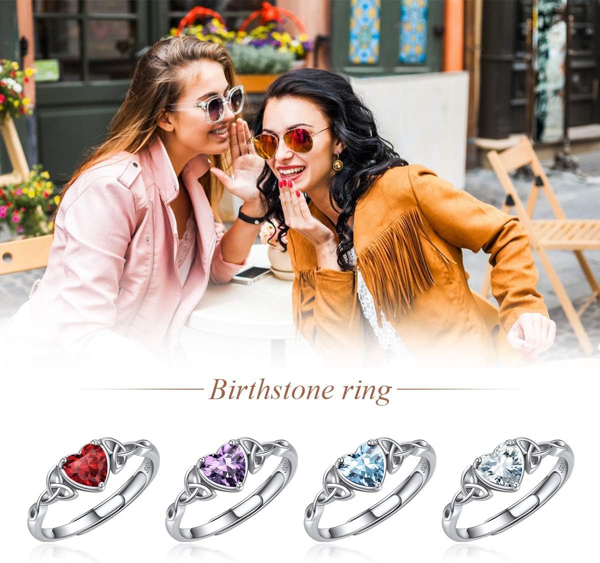 12 Months Celtic Knot & Heart Shape Birthstone Promise Rings for Women, jan birthstone, February birthstone, Amethyst Jewelry, Pisces Birthstone, Aquarius Birthstone, sterling silver promise rings, gift idea